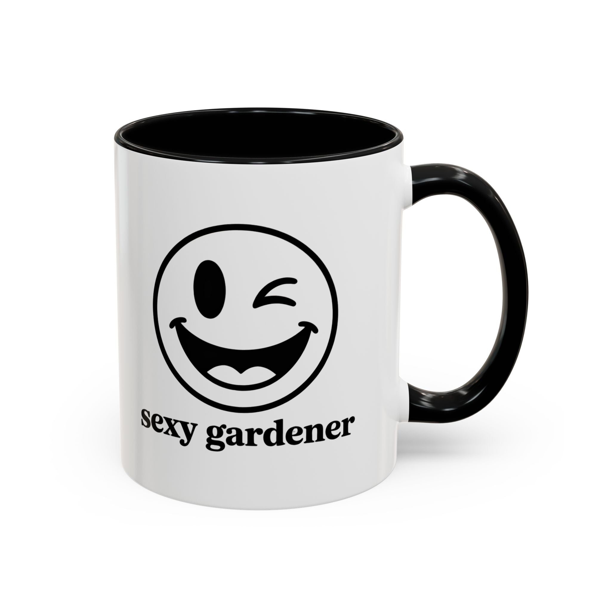 Sexy Gardener Accent Coffee Mug — Winking Smiley Plant Lover Gift (11/15oz)