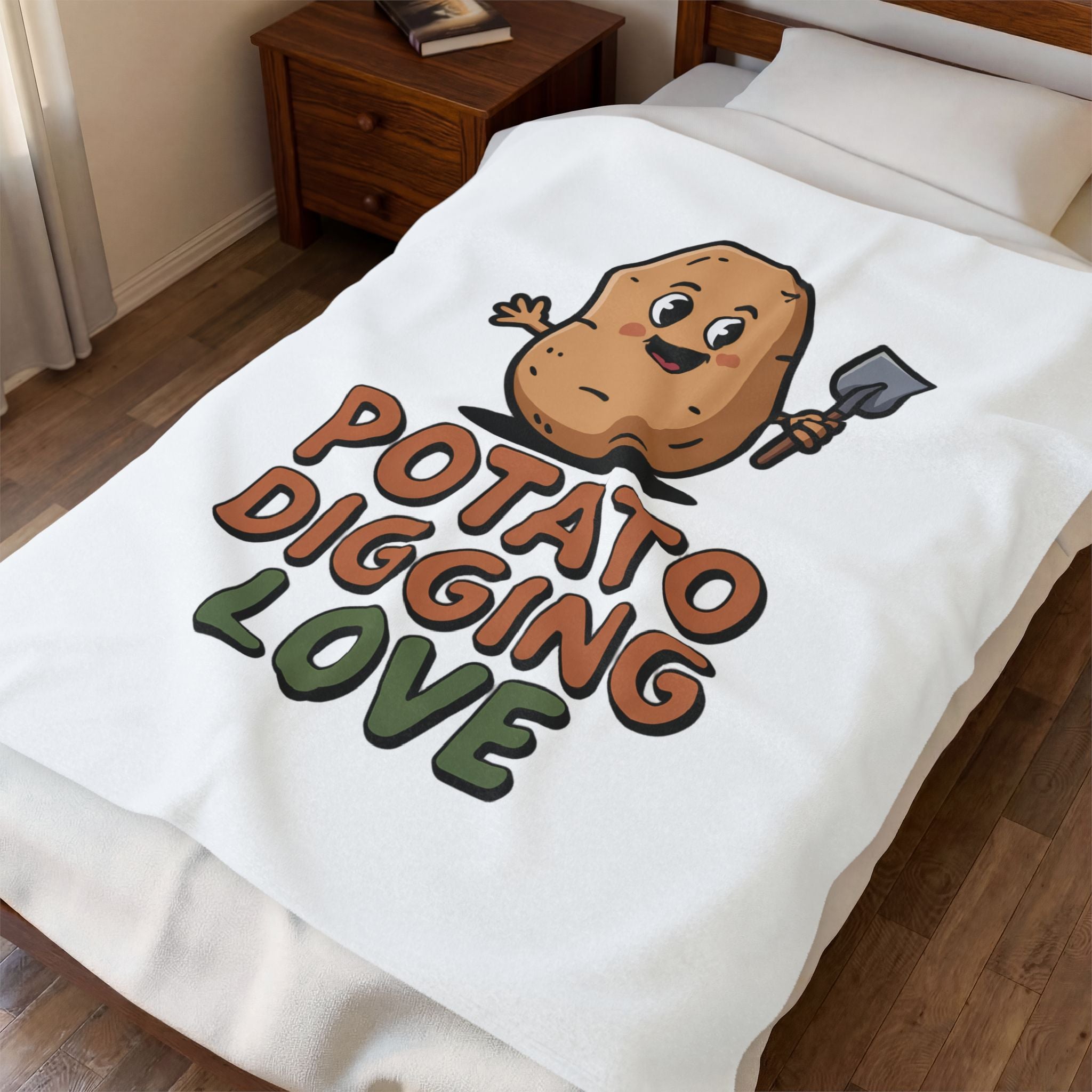Velveteen Plush Blanket — Cute "Potato Digging Love" Gardening Throw for Plant & Garden Lovers