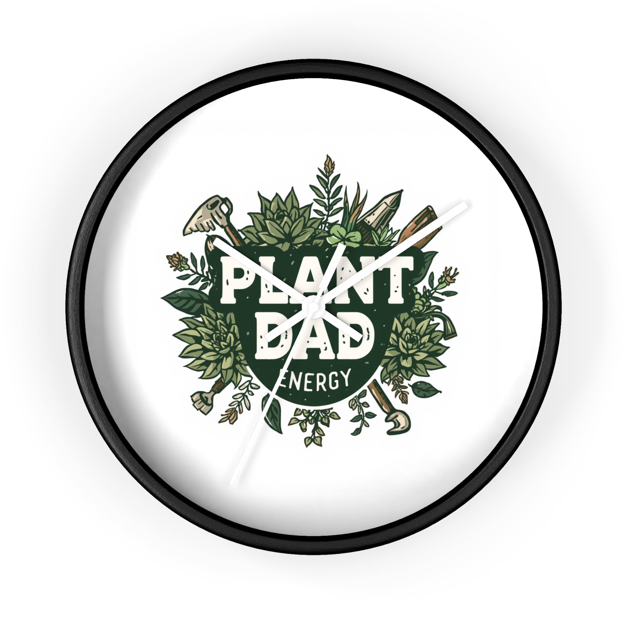 Plant Dad Wall Clock — Botanical "Plant Dad Energy" Decorative Clock for Plant Lovers, Gardeners & Father's Day Gift