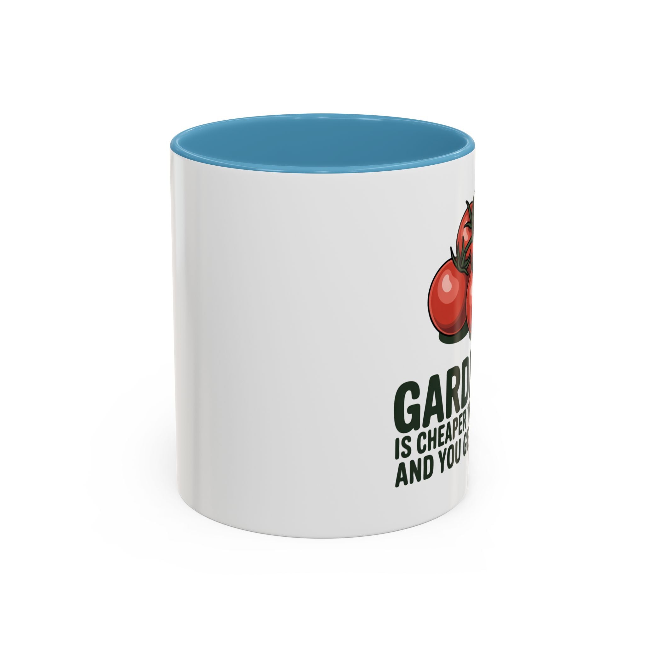 Gardening Coffee Mug – “Gardening Is Cheaper Than Therapy and You Get Tomatoes” Accent Mug