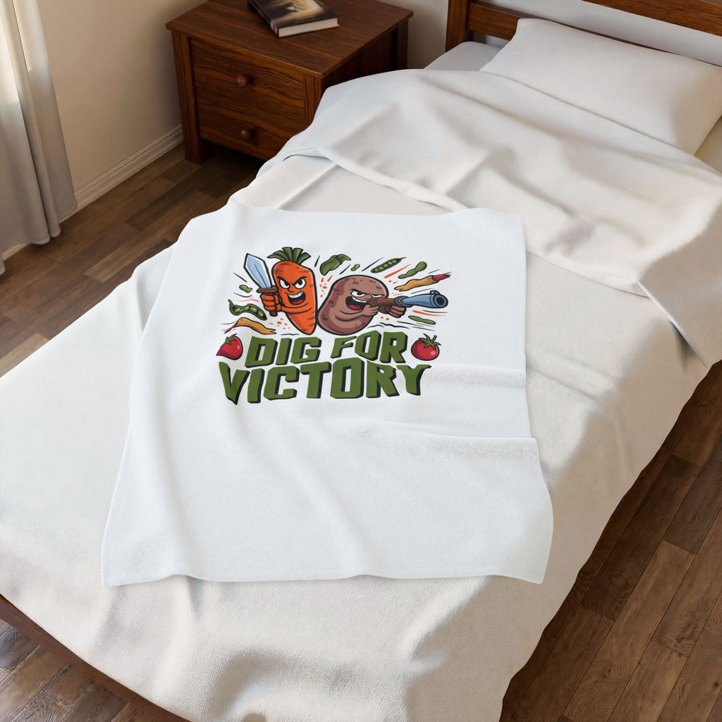 Dig for Victory Velveteen Plush Blanket — Retro Veggie Gardening Throw