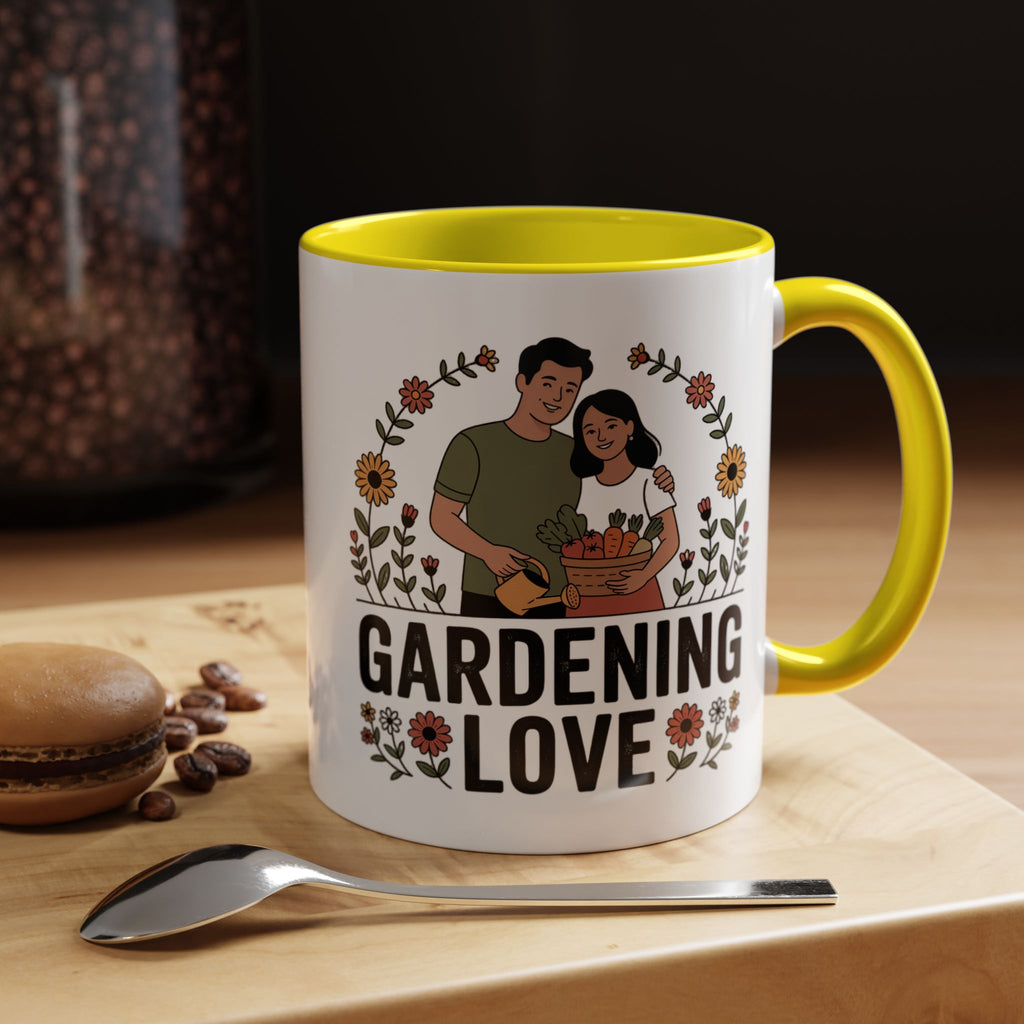 Gardening Love Accent Coffee Mug – Cute Couple Floral Gardeners (11/15oz)