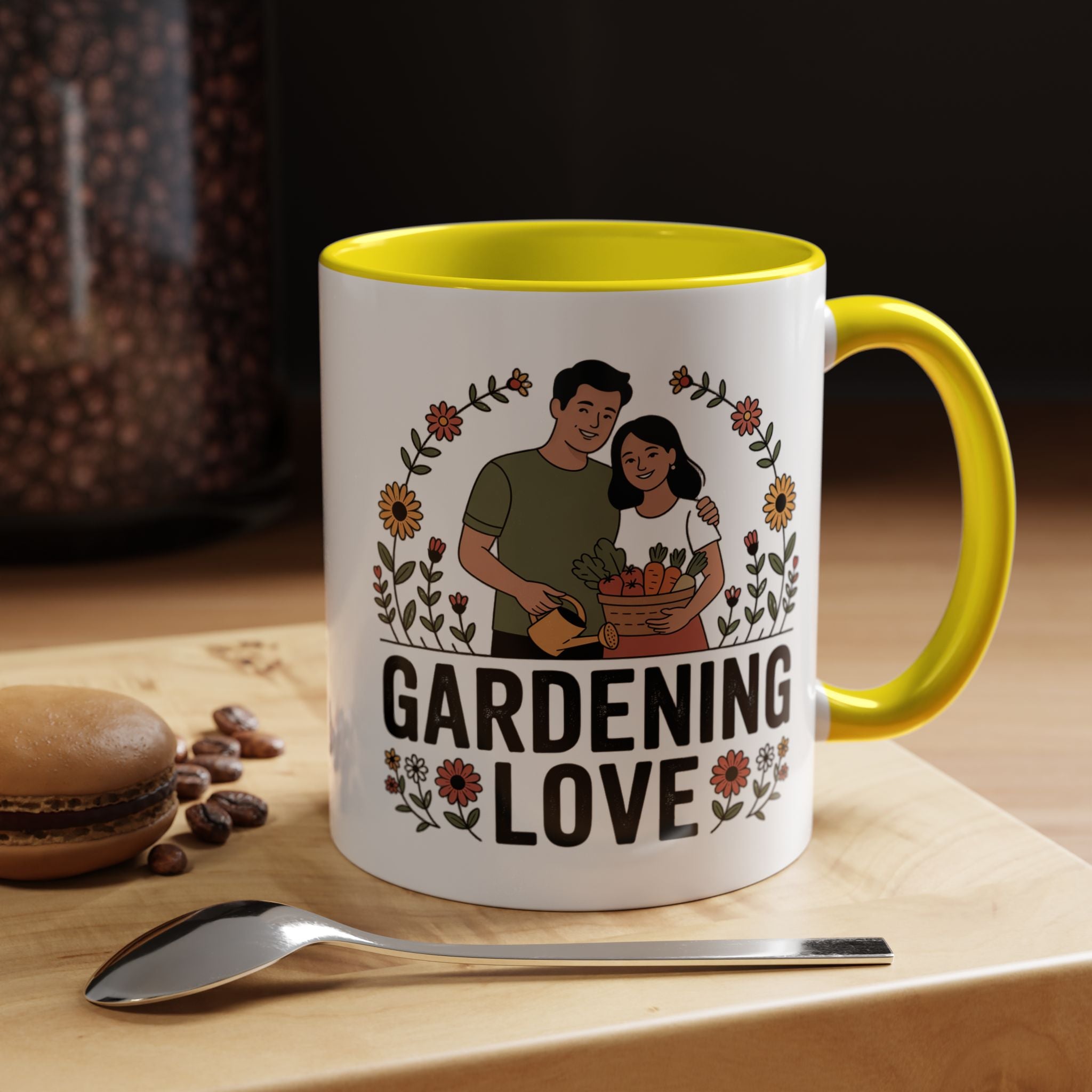 Gardening Love Accent Coffee Mug – Cute Couple Floral Gardeners (11/15oz)