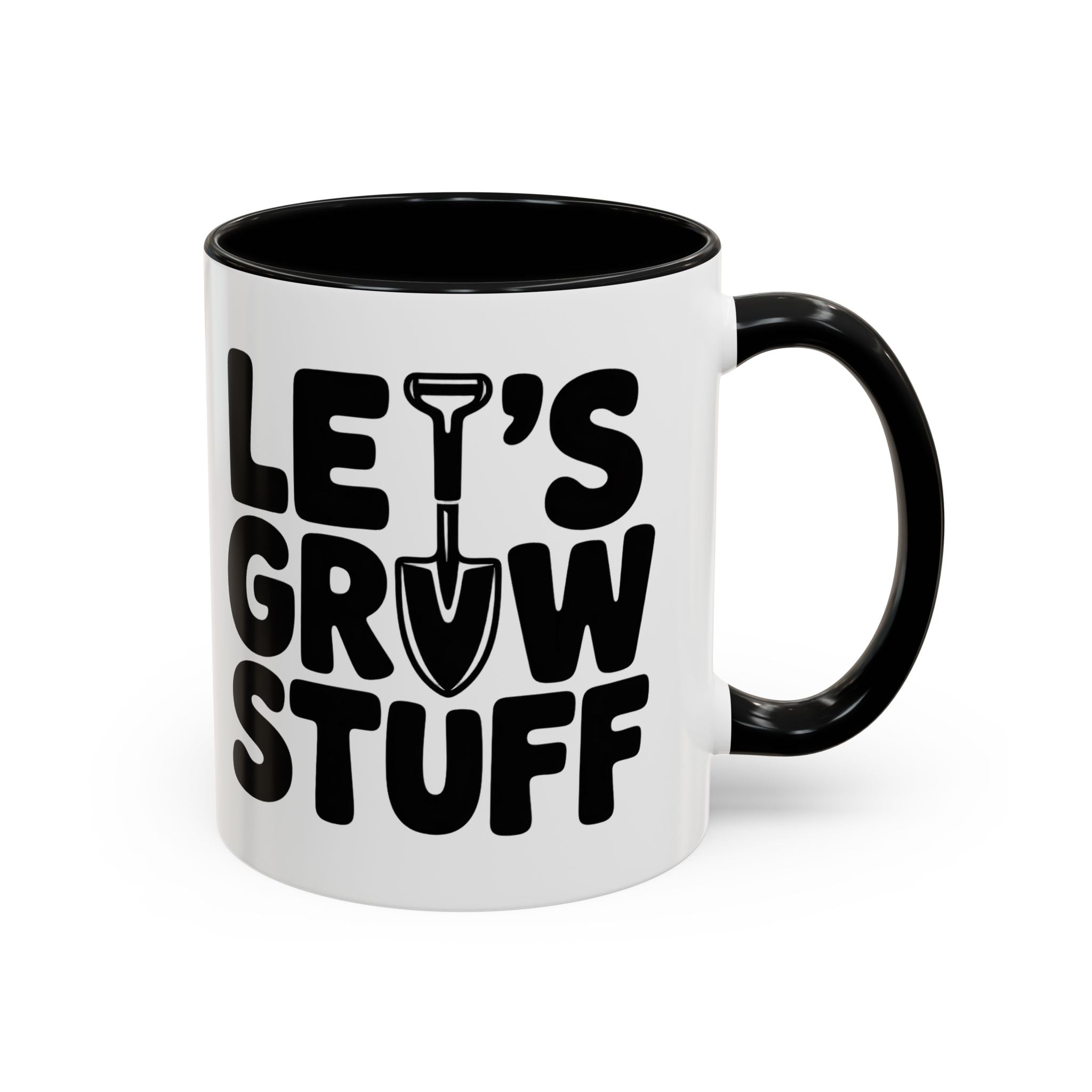 Let's Grow Stuff Coffee Mug — Gardening Mug with Shovel Graphic (11/15 oz)