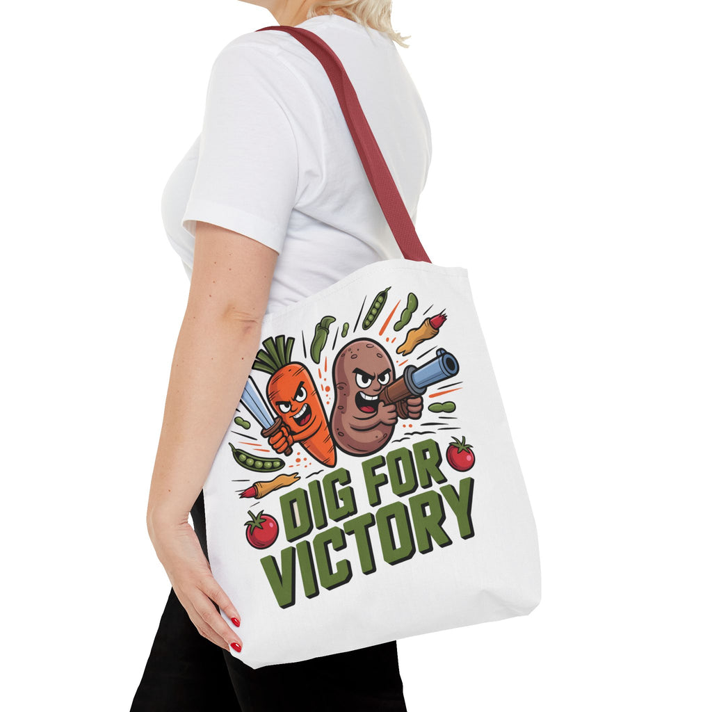 Tote Bag — "Dig for Victory" Garden Veggie Tote (Cute Carrot & Potato Illustration)