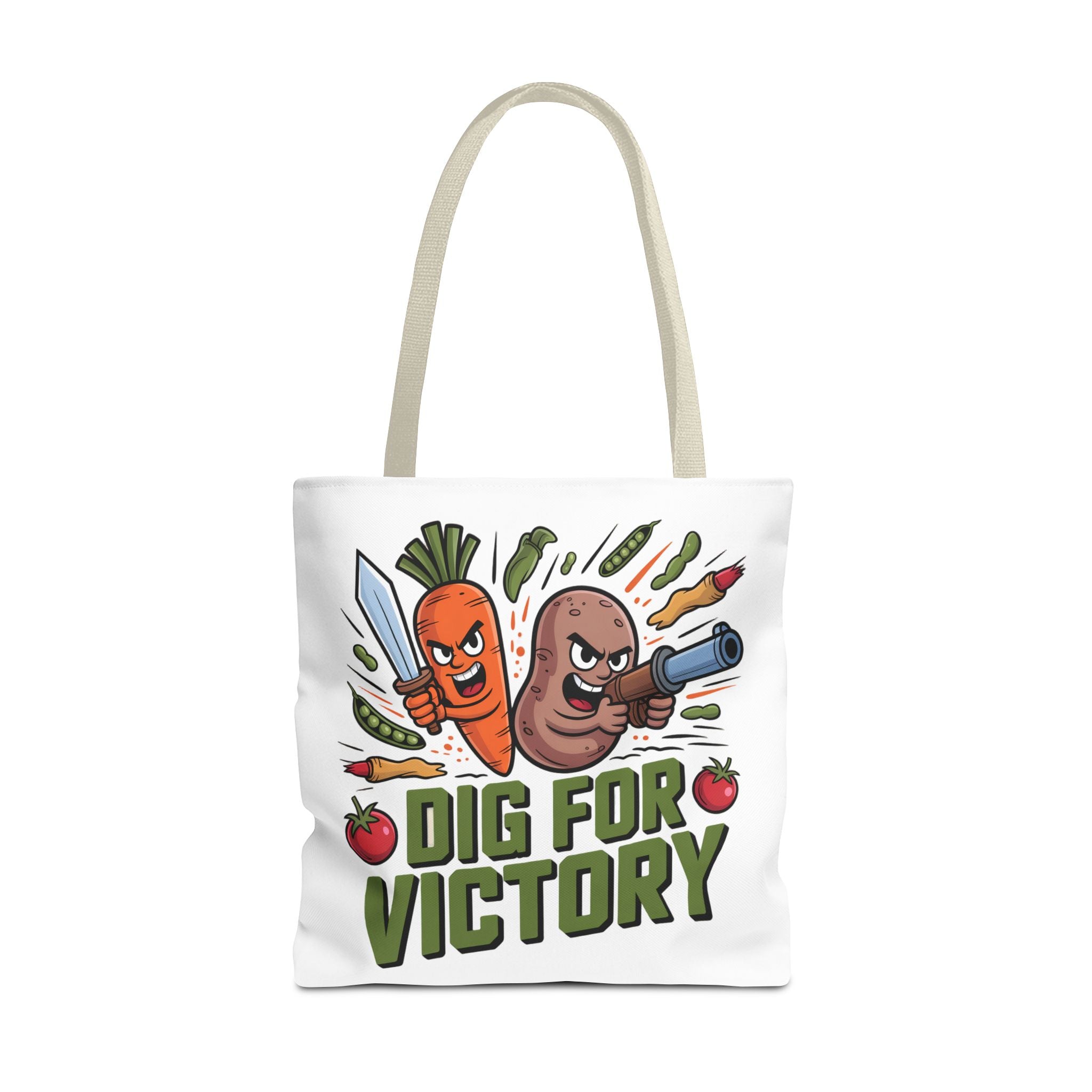 Tote Bag — "Dig for Victory" Garden Veggie Tote (Cute Carrot & Potato Illustration)