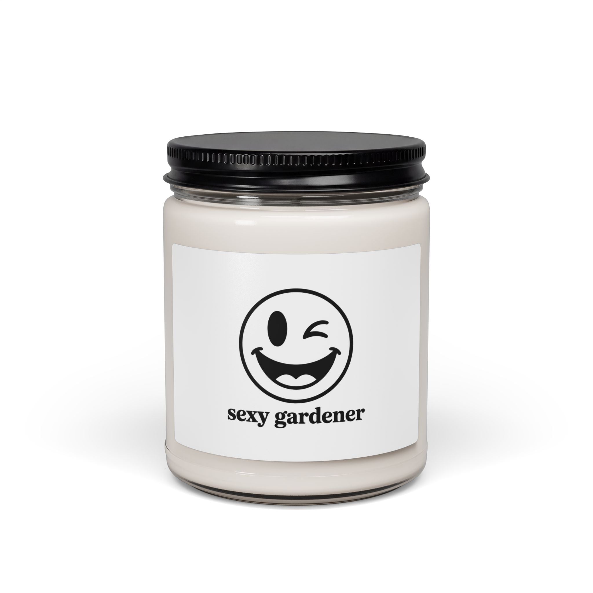 Sexy Gardener Scented Soy Candle — 9oz Jar, Funny Winking Smiley Gift for Gardeners
