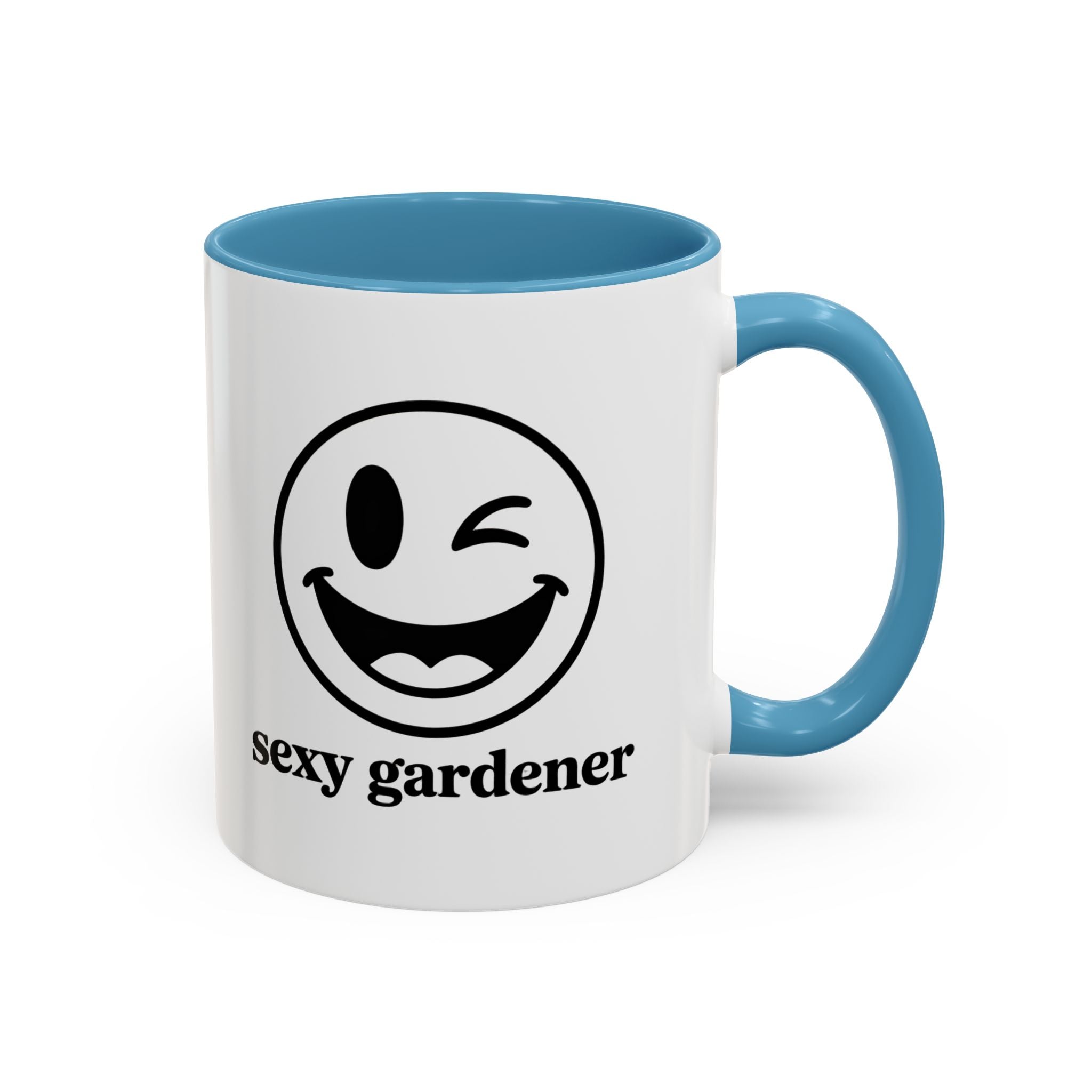 Sexy Gardener Accent Coffee Mug — Winking Smiley Plant Lover Gift (11/15oz)