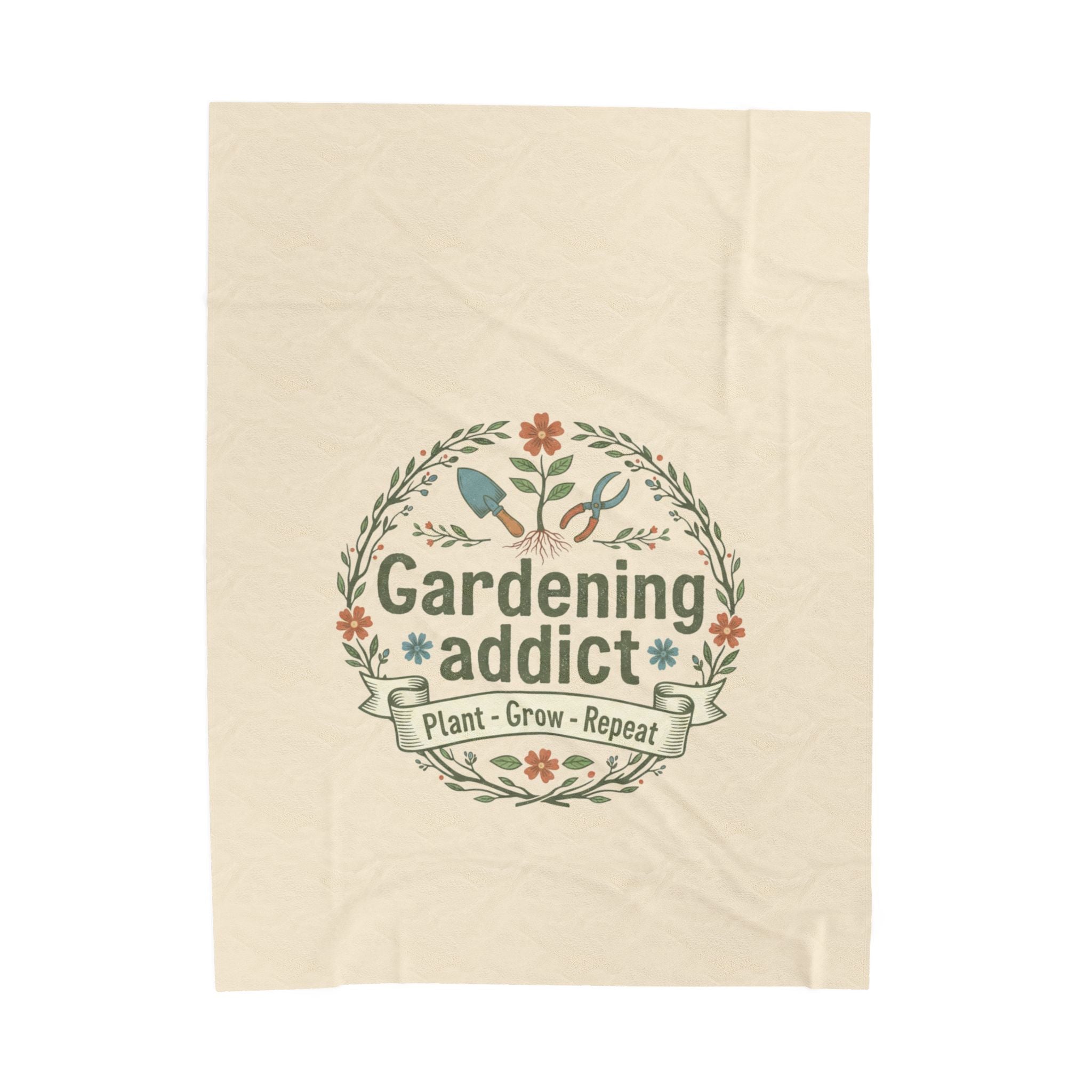 Gardening Addict Velveteen Plush Blanket — 'Plant • Grow • Repeat' Cozy Throw for Garden Lovers