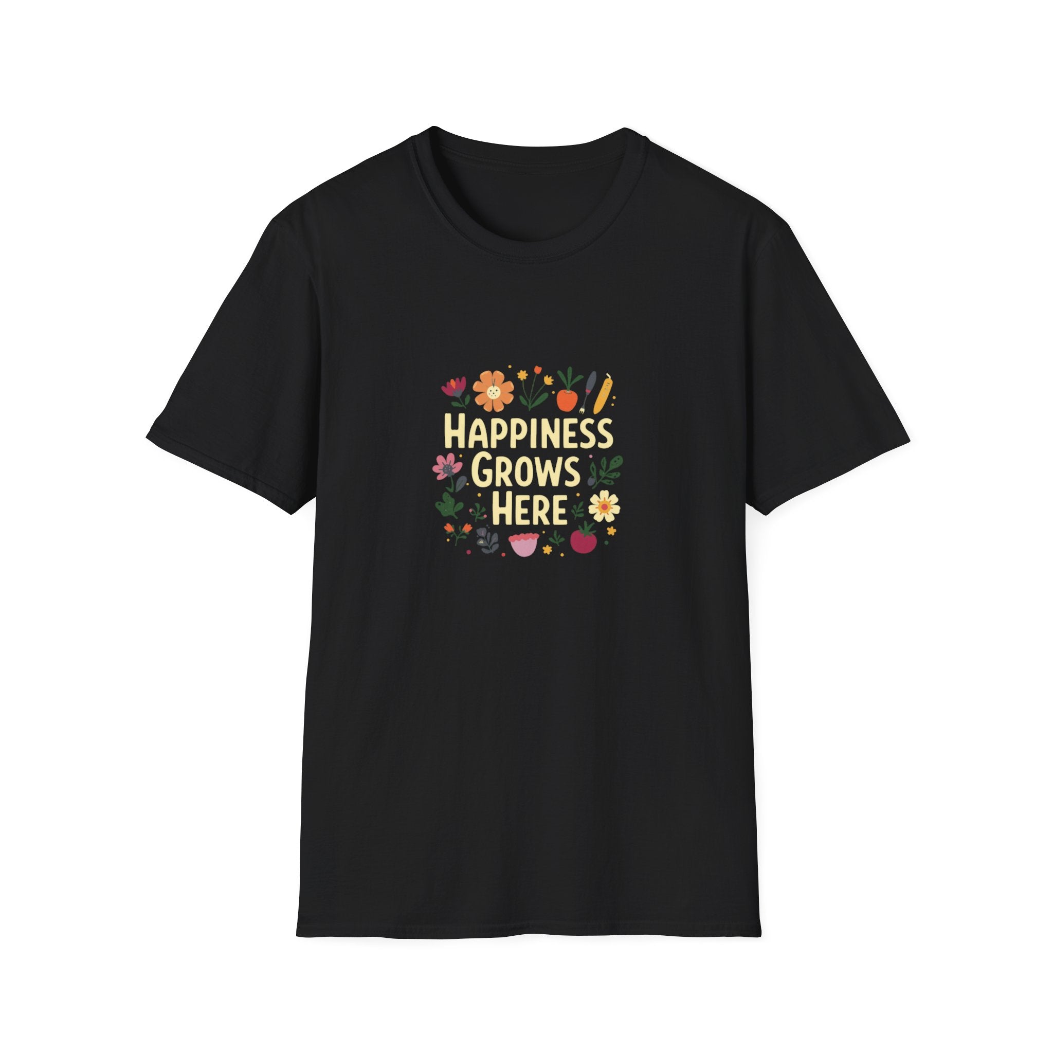 Happiness Grows Here T-Shirt — Floral Gardening Graphic Tee