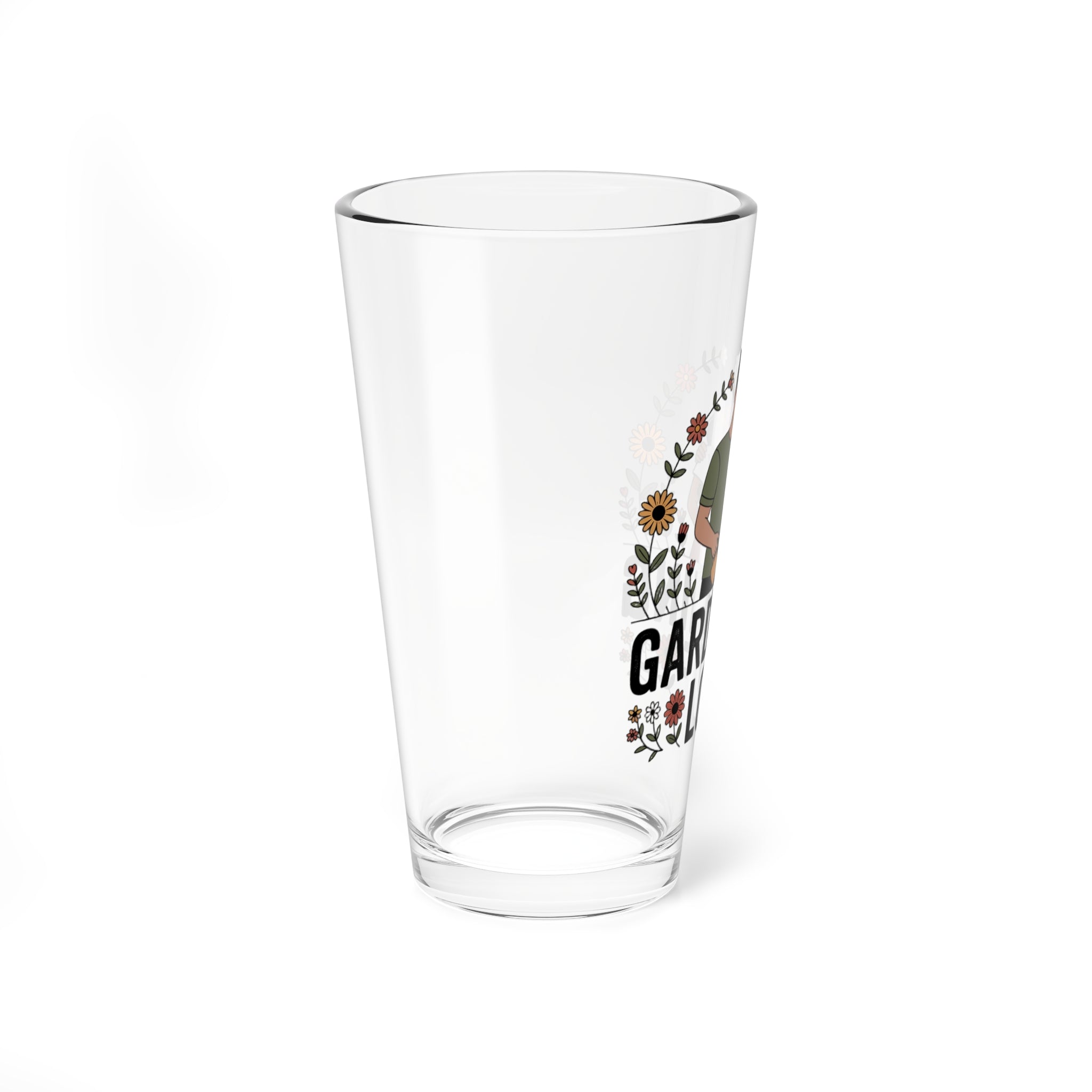Gardening Love 16oz Mixing Glass – Floral Couple Illustration