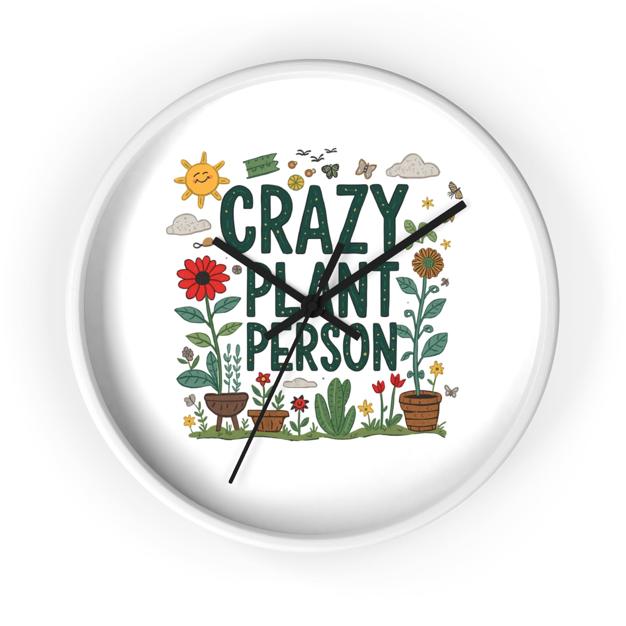 Crazy Plant Person Wall Clock — Botanical Decor Clock for Plant Lovers