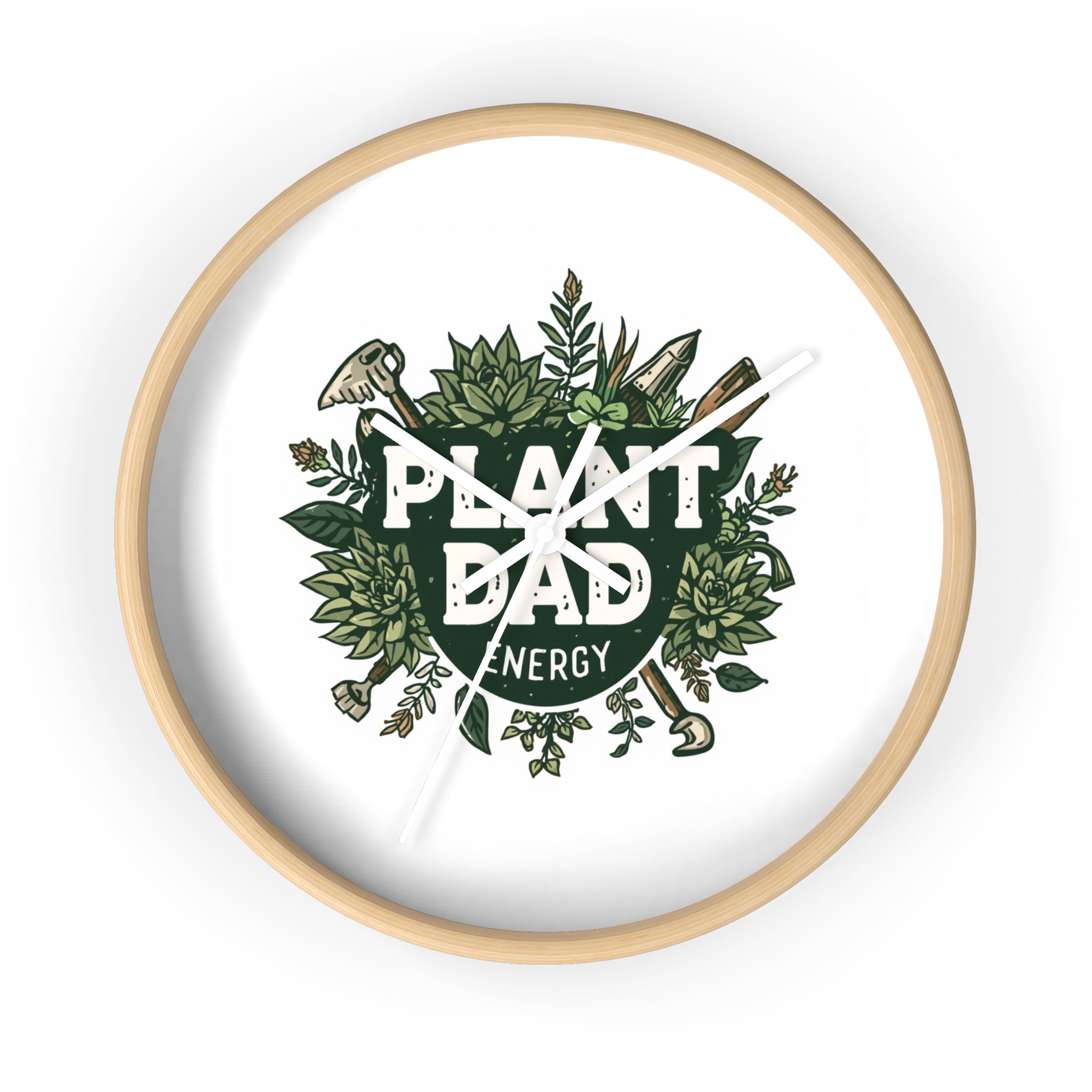 Plant Dad Wall Clock — Botanical "Plant Dad Energy" Decorative Clock for Plant Lovers, Gardeners & Father's Day Gift