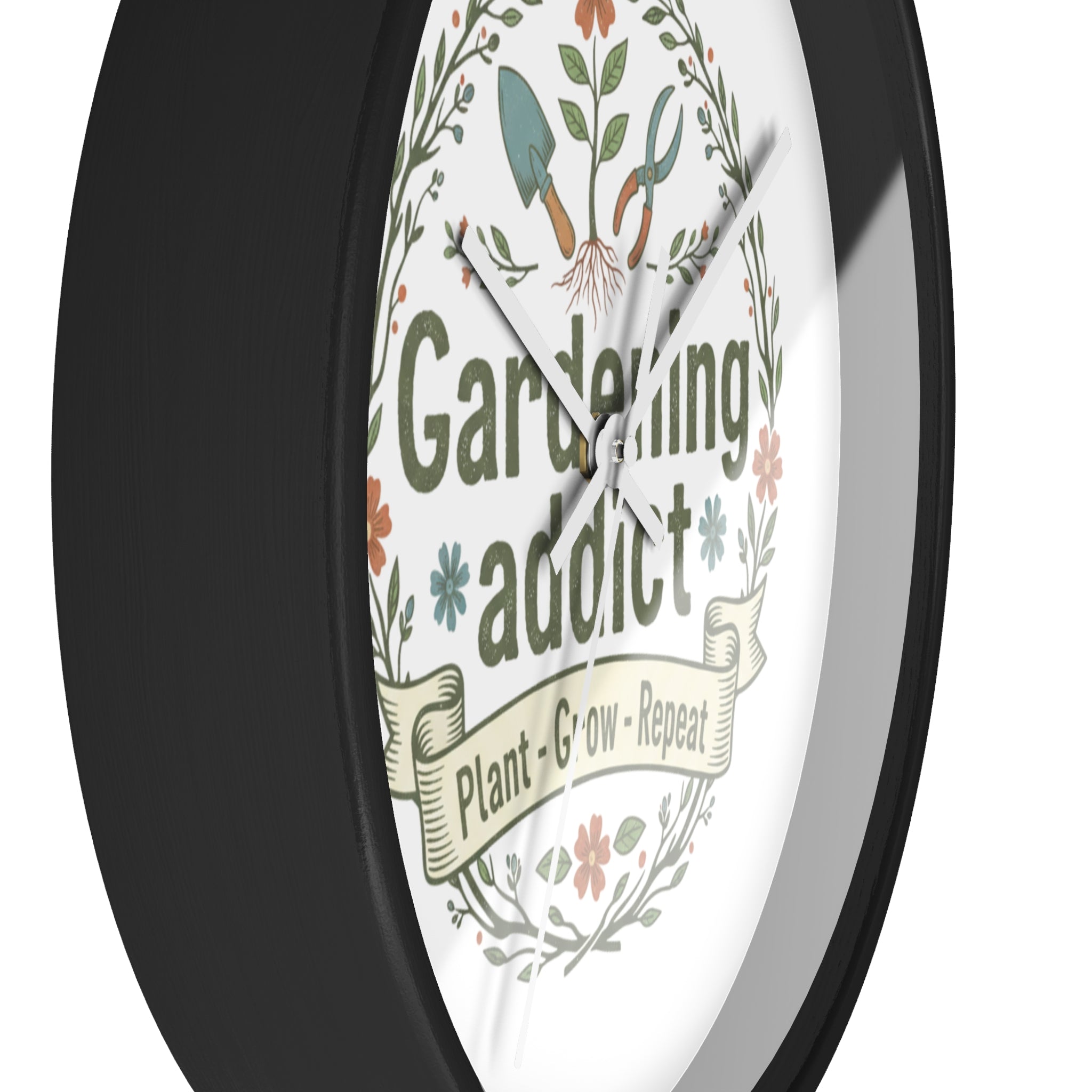 Gardening Addict Wall Clock — Plant • Grow • Repeat Decorative Garden Clock