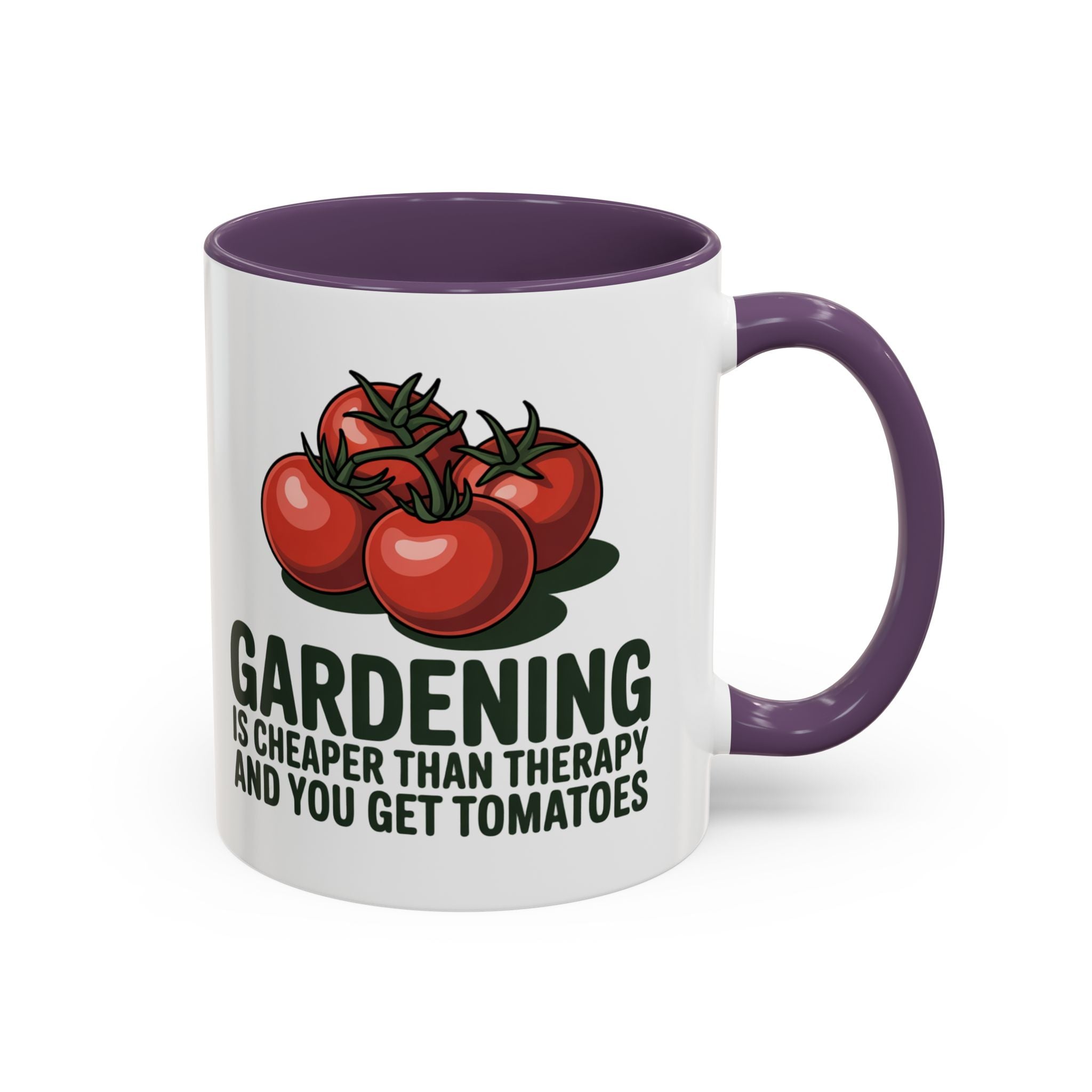Gardening Coffee Mug – “Gardening Is Cheaper Than Therapy and You Get Tomatoes” Accent Mug