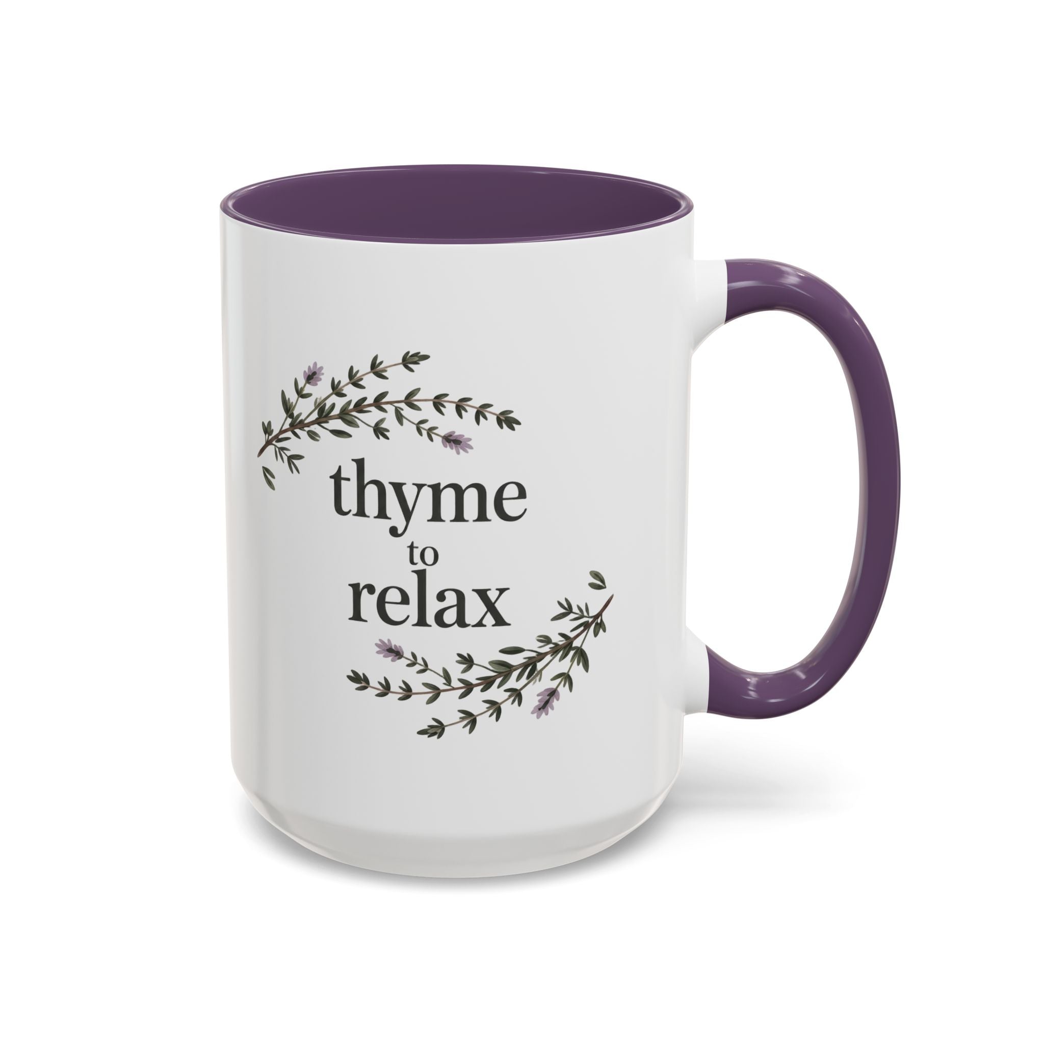 Thyme to Relax Accent Coffee Mug — Herbal Tea & Coffee Cup, Floral Kitchen Gift