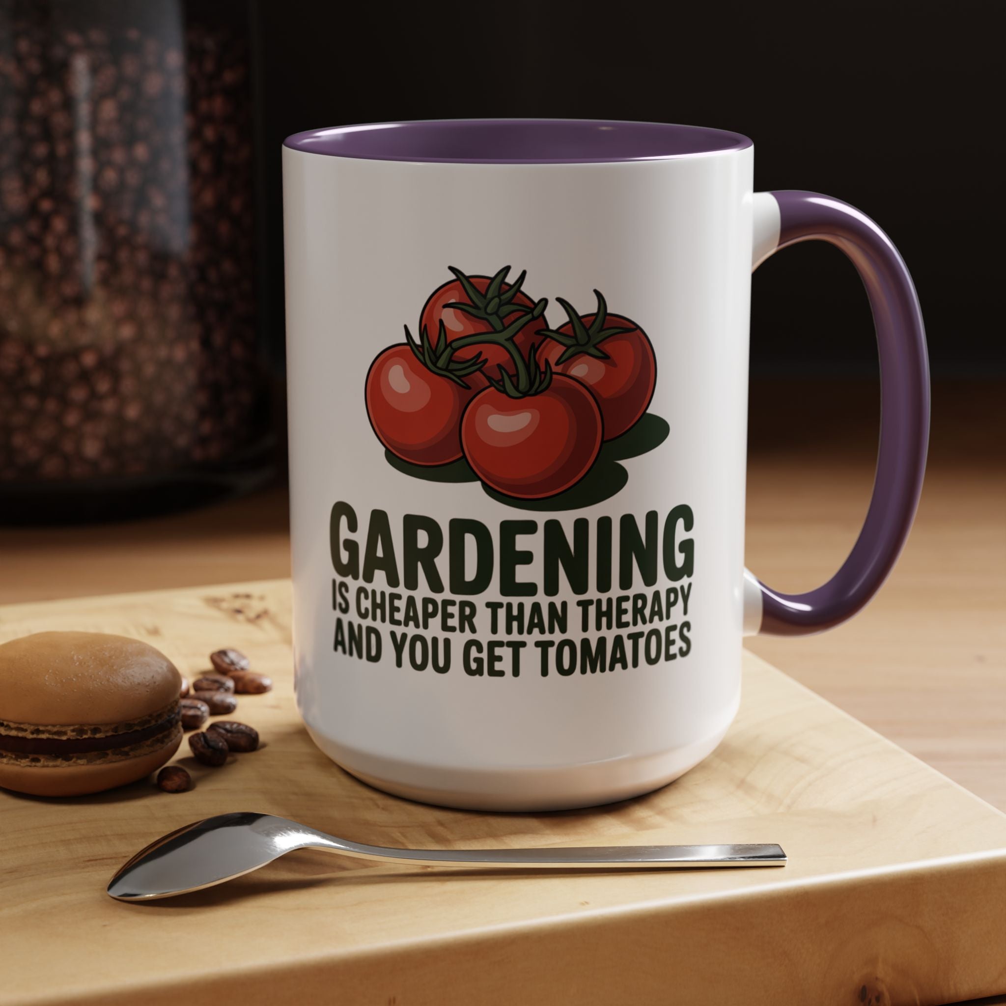 Gardening Coffee Mug – “Gardening Is Cheaper Than Therapy and You Get Tomatoes” Accent Mug
