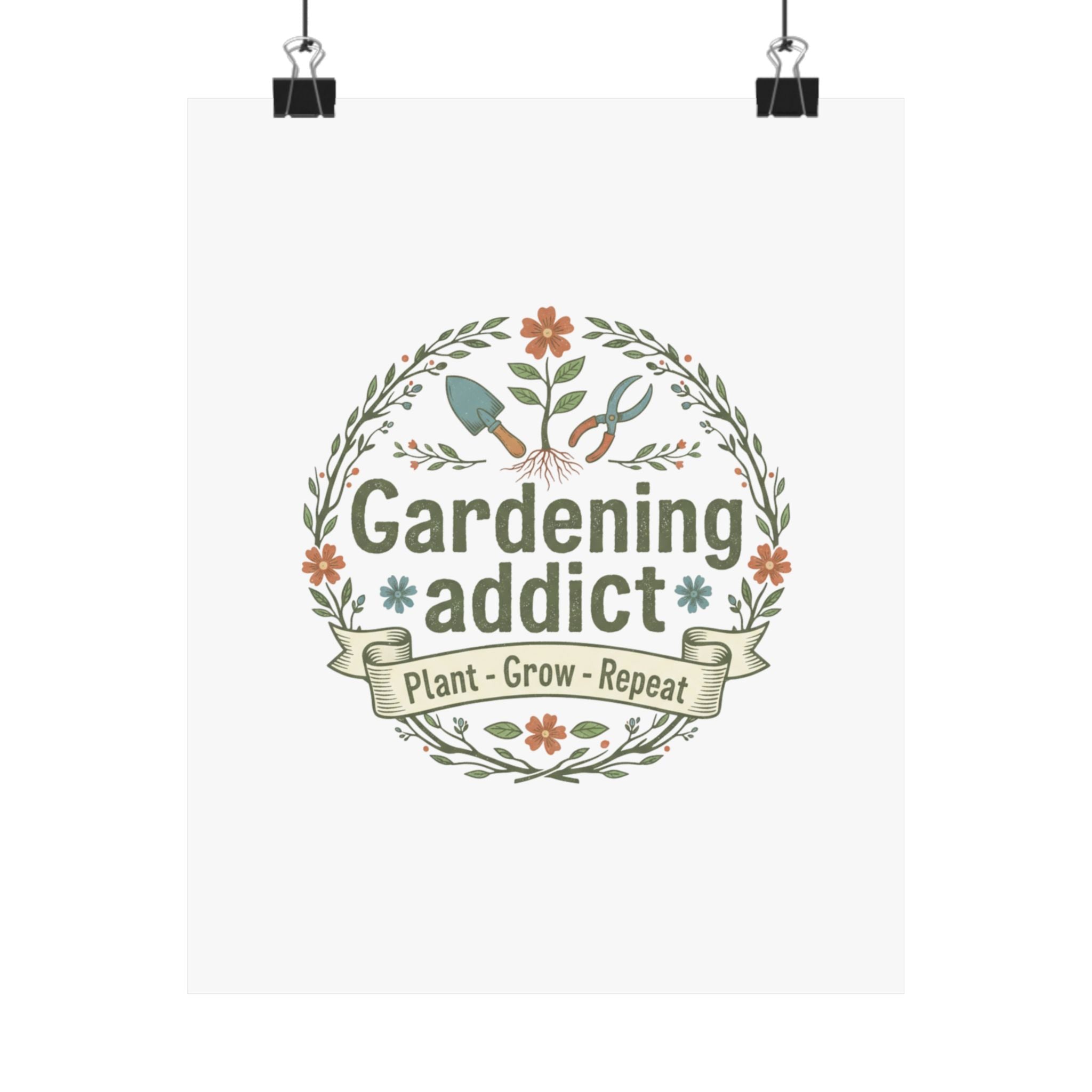 Gardening Addict Matte Poster — 'Plant • Grow • Repeat' Vertical Wall Art for Gardeners