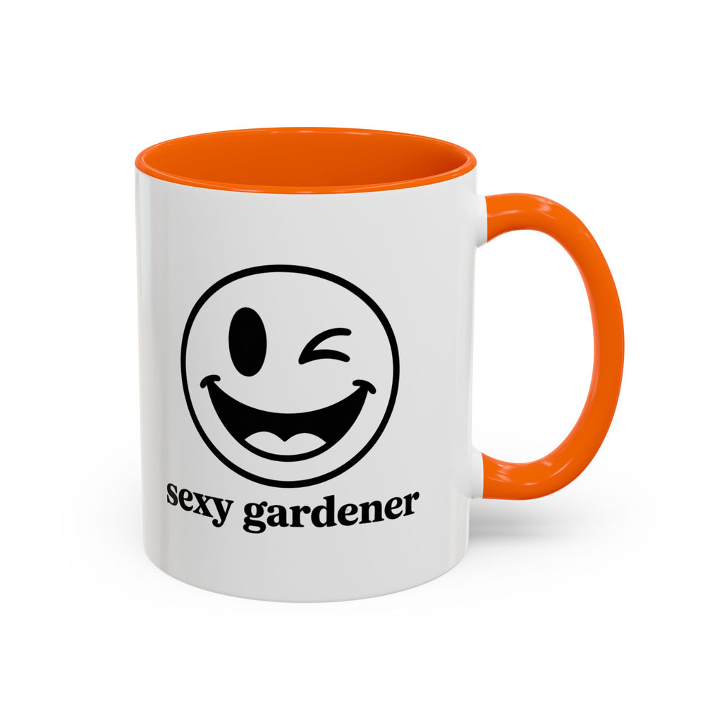 Sexy Gardener Accent Coffee Mug — Winking Smiley Plant Lover Gift (11/15oz)