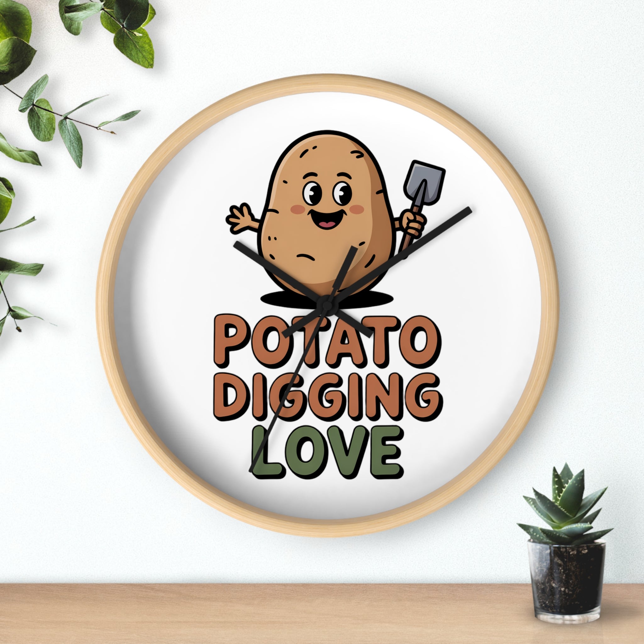 Potato Digging Love Wall Clock — Cute Gardener Kitchen Decor