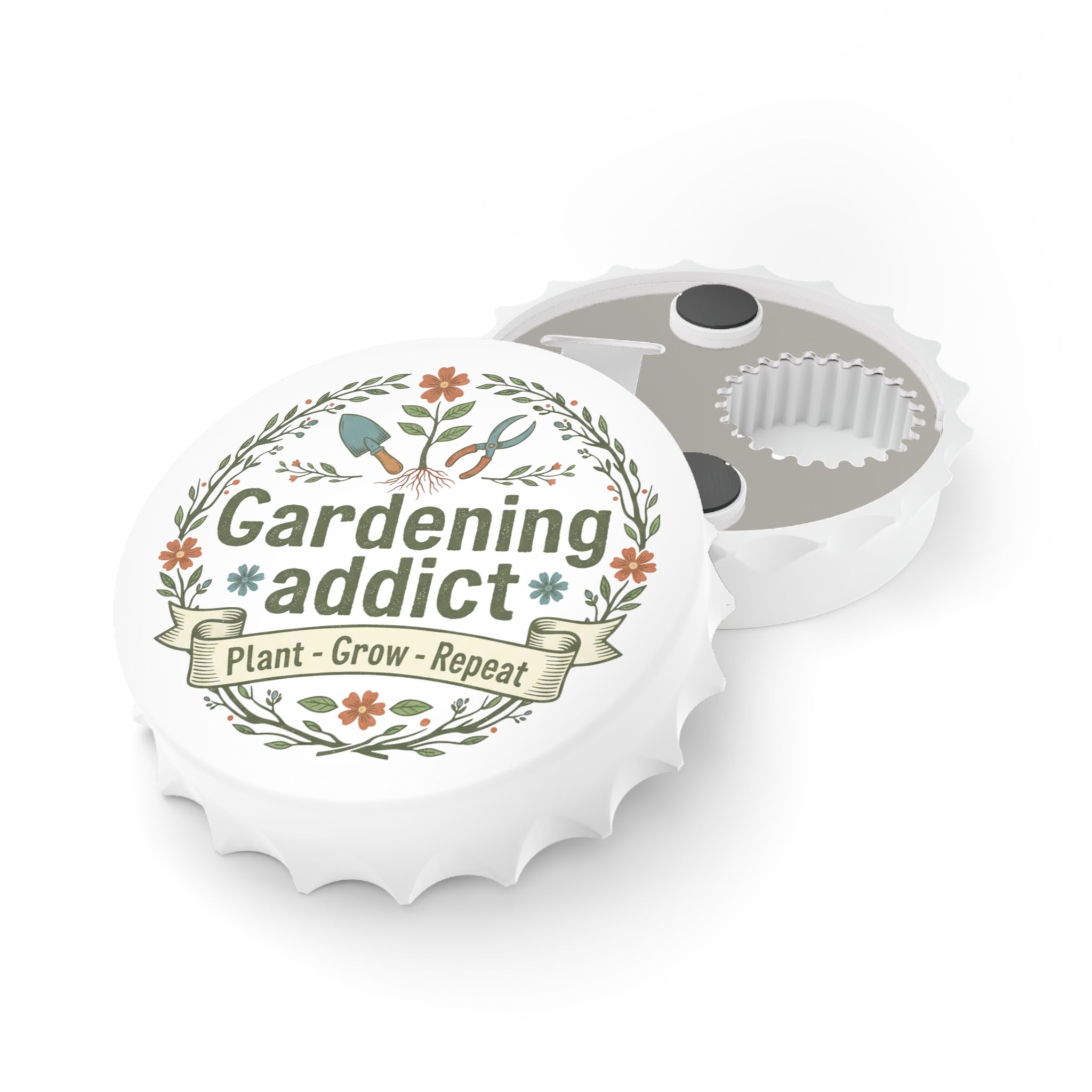 Gardening Addict Bottle Opener — Floral 'Plant • Grow • Repeat' Metal Opener for Gardeners