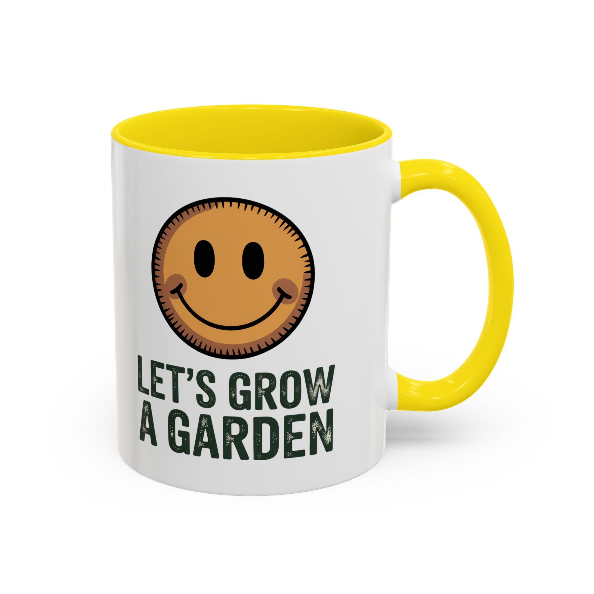 Let’s Grow a Garden Accent Coffee Mug — Smiley Seed Patch Design (11/15oz)