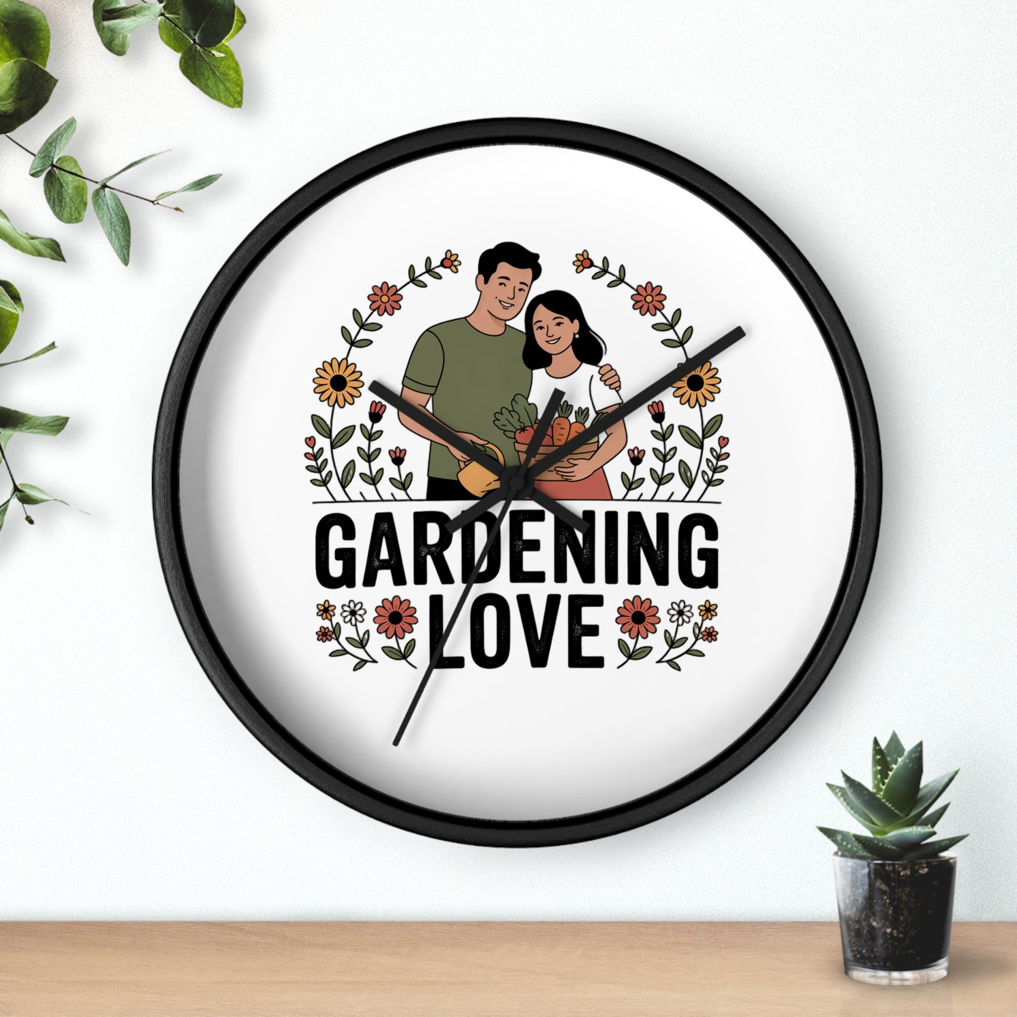 Gardening Love Wall Clock — Couple Floral Garden Decor