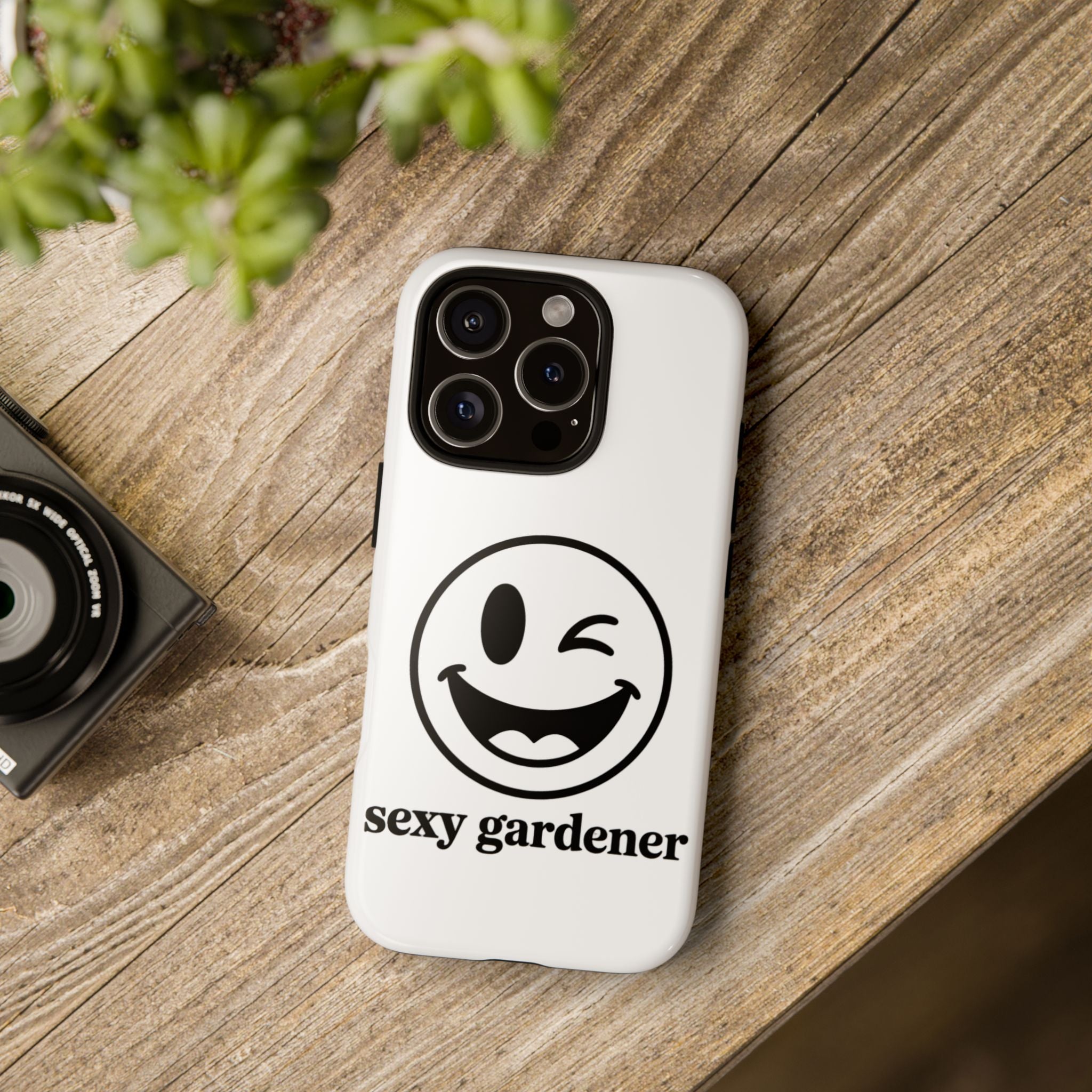Phone Case — Winking Smiley “sexy gardener” Graphic