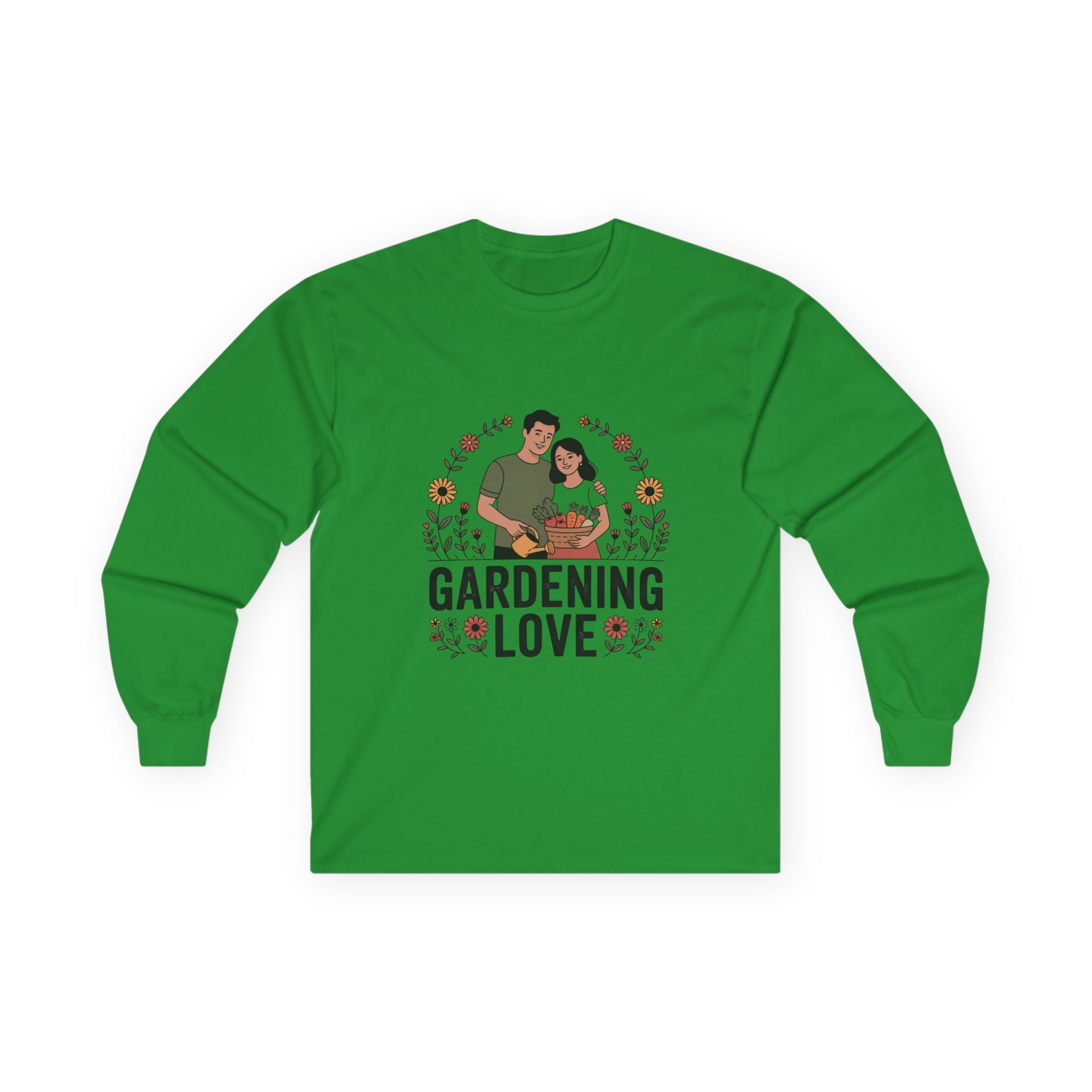 Gardening Love Long Sleeve Tee — Couple Planting Floral Graphic