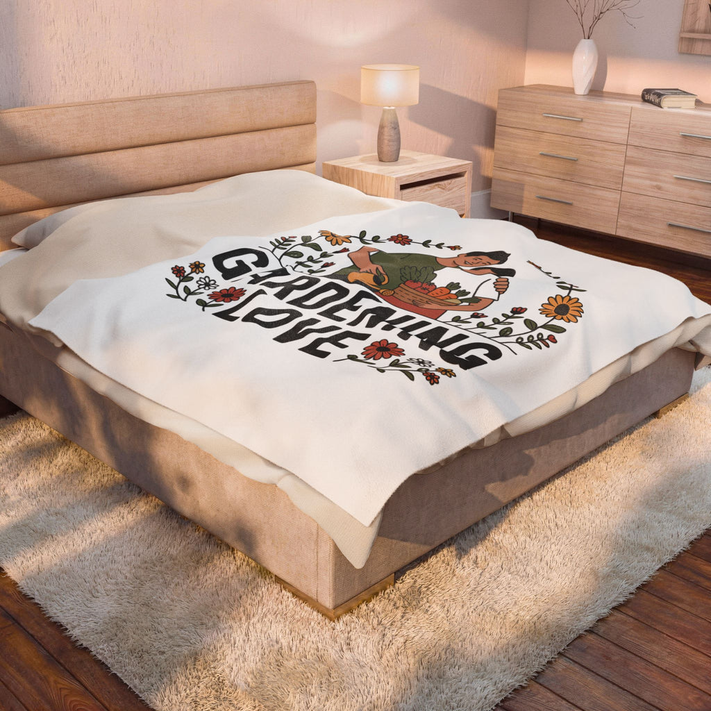 Gardening Love Velveteen Plush Blanket — Cozy Floral Couple Garden Throw