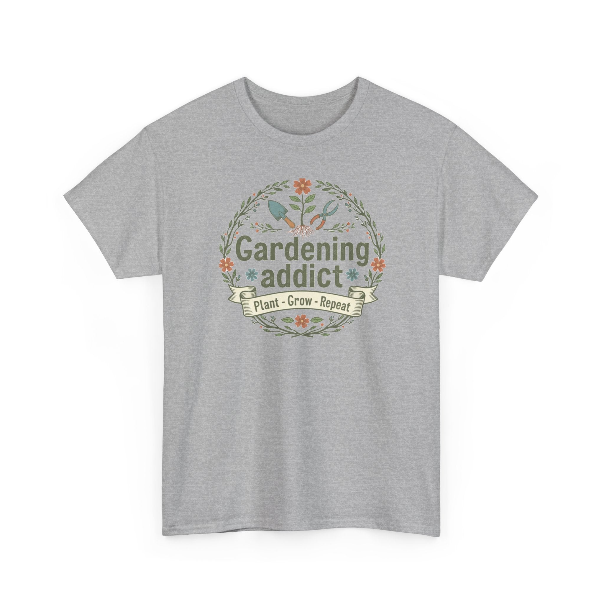 Gardening Addict T-Shirt — Plant Grow Repeat Floral Tee for Gardeners