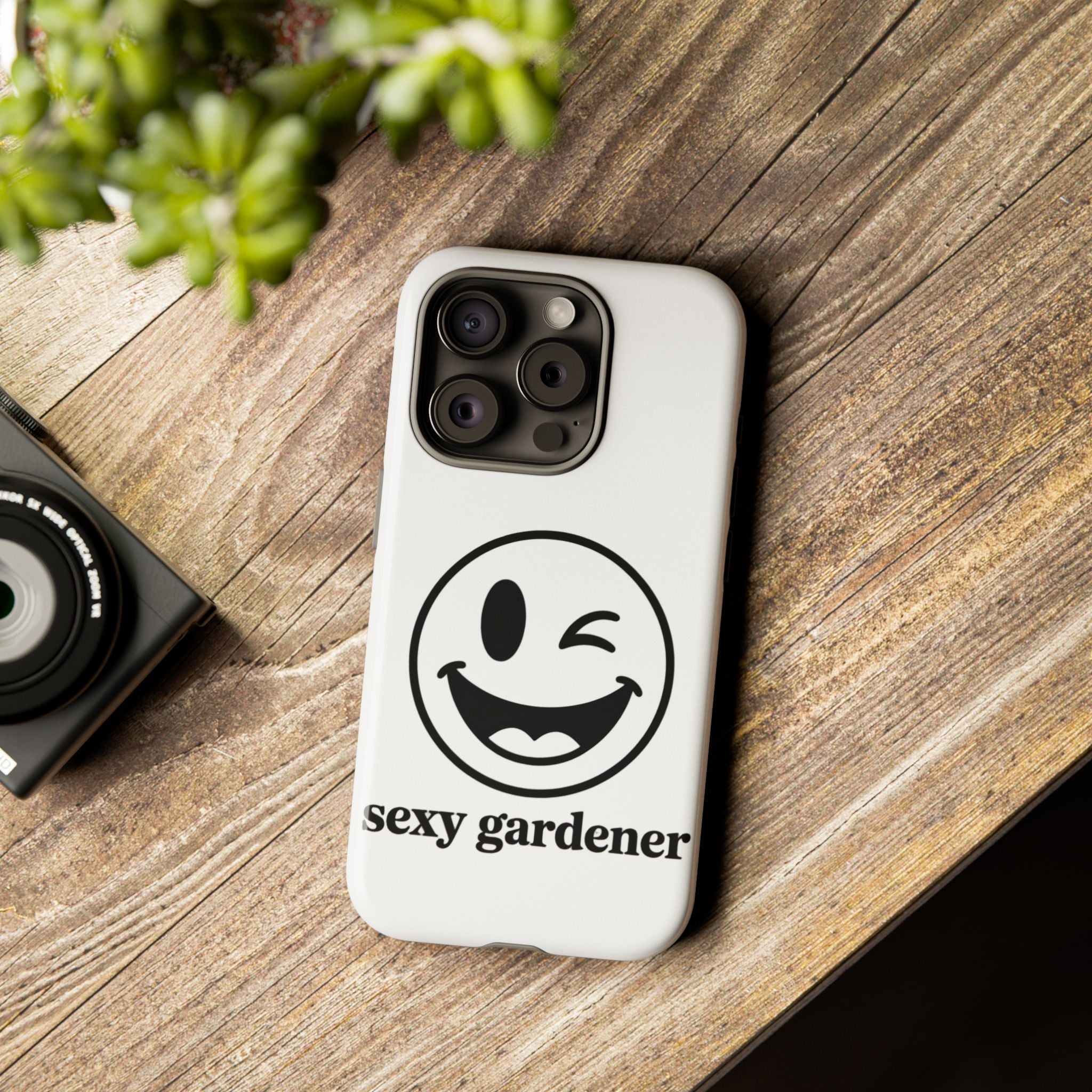 Phone Case — Winking Smiley “sexy gardener” Graphic