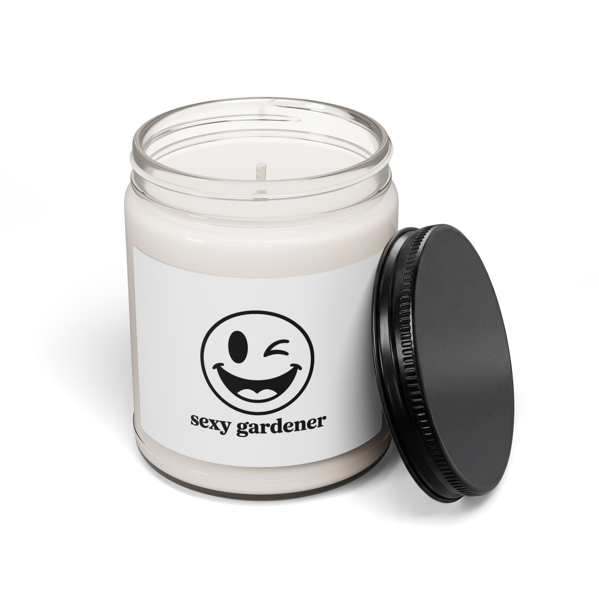 Sexy Gardener Scented Soy Candle — 9oz Jar, Funny Winking Smiley Gift for Gardeners