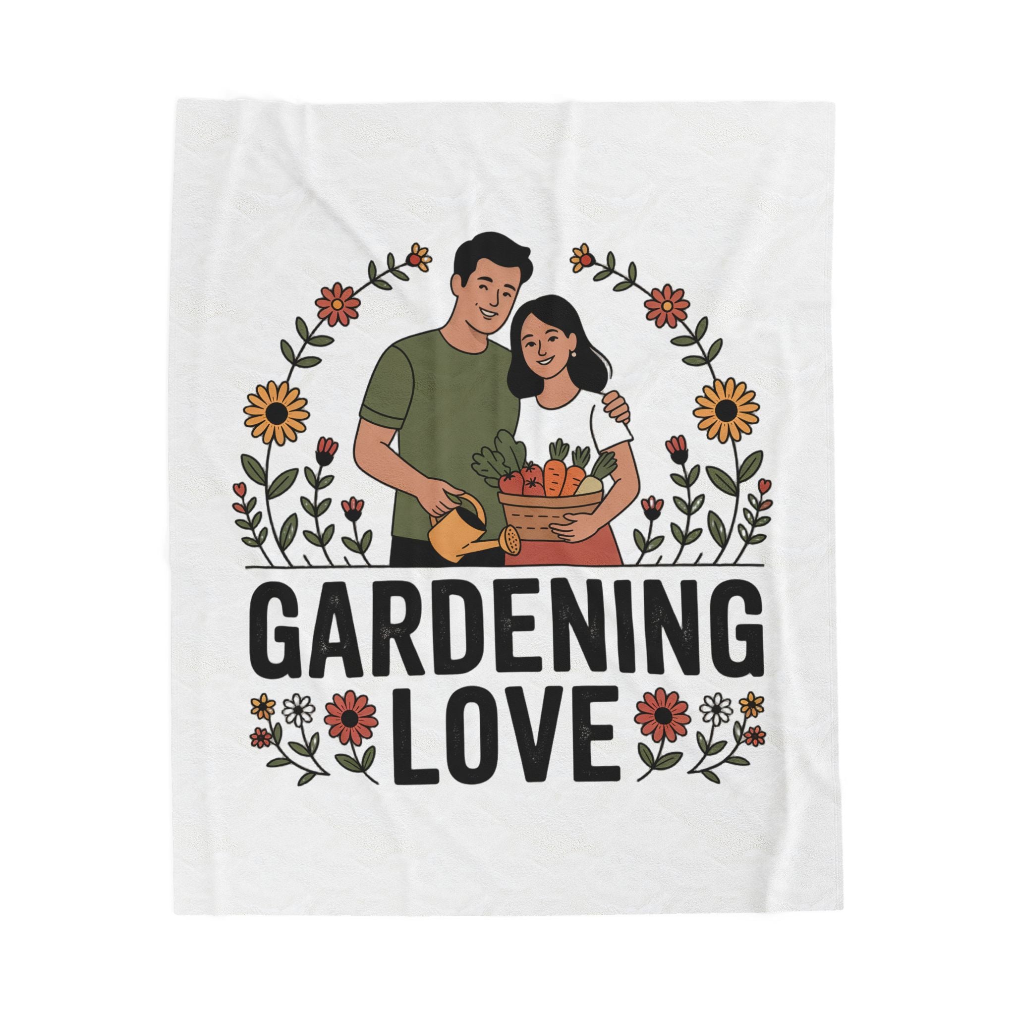 Gardening Love Velveteen Plush Blanket — Cozy Floral Couple Garden Throw