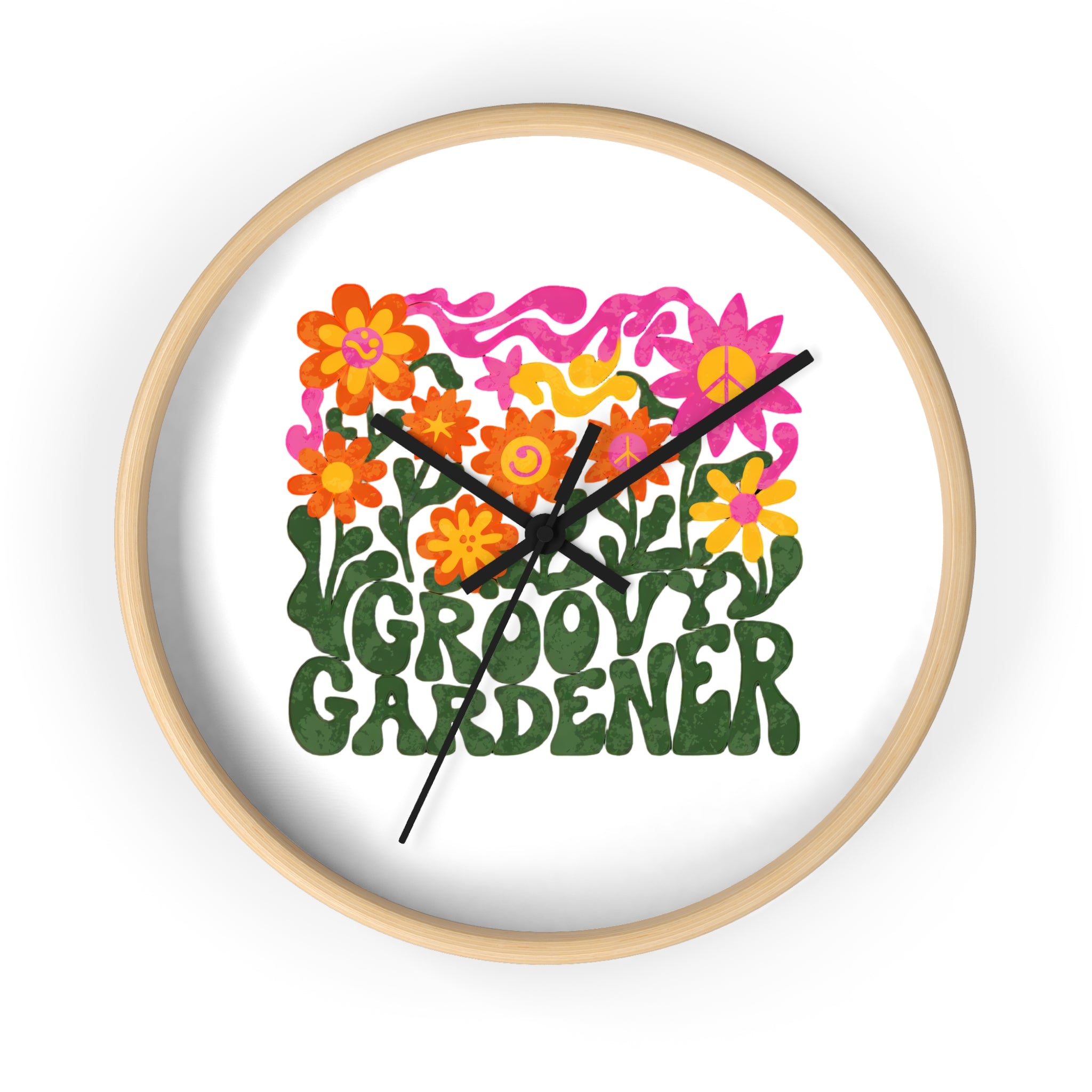 Groovy Gardener Wall Clock — Retro Floral Garden Decor