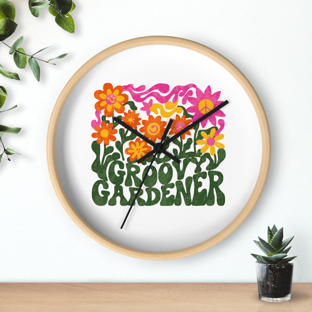 Groovy Gardener Wall Clock — Retro Floral Garden Decor