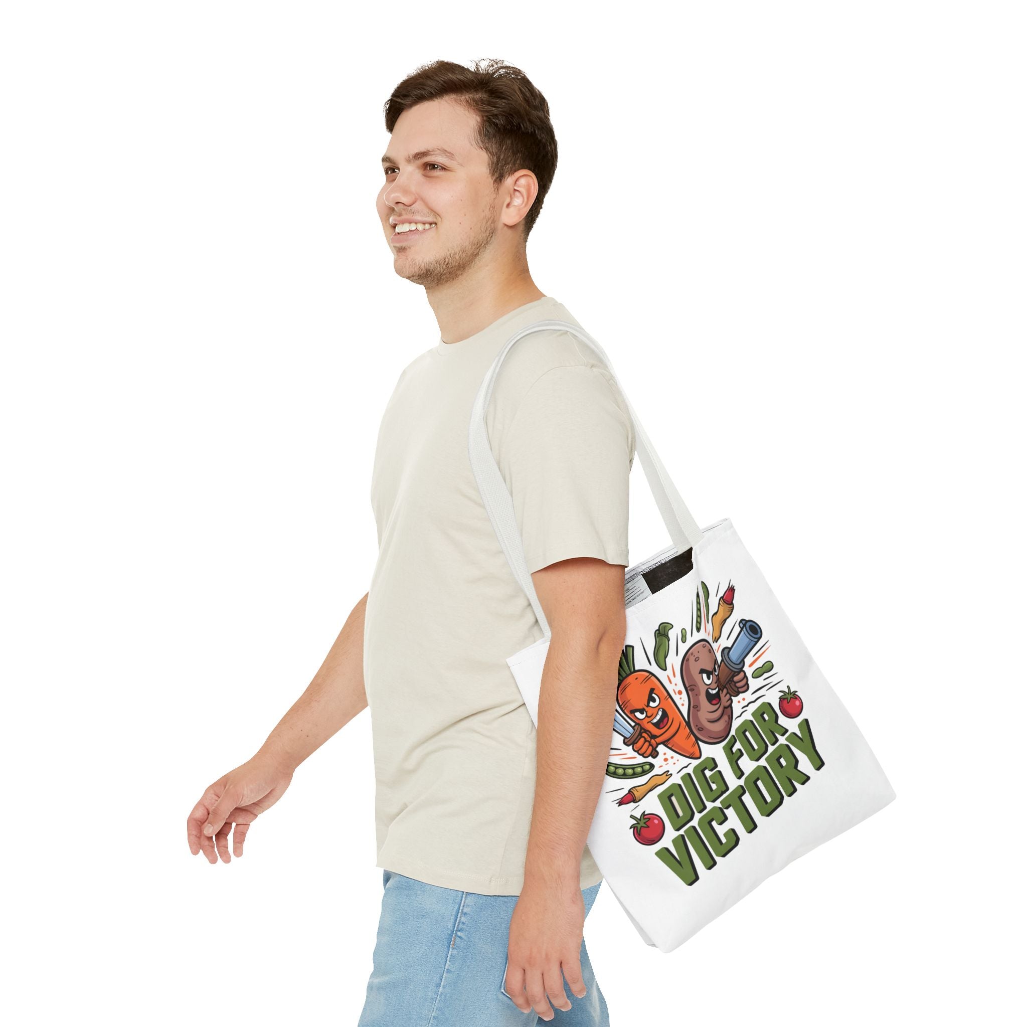Tote Bag — "Dig for Victory" Garden Veggie Tote (Cute Carrot & Potato Illustration)