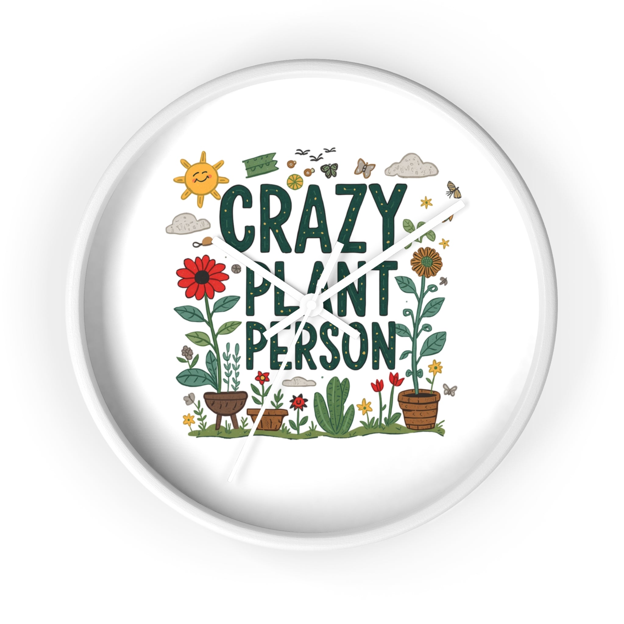 Crazy Plant Person Wall Clock — Botanical Decor Clock for Plant Lovers