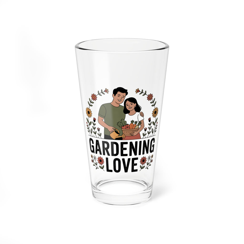 Gardening Love 16oz Mixing Glass – Floral Couple Illustration