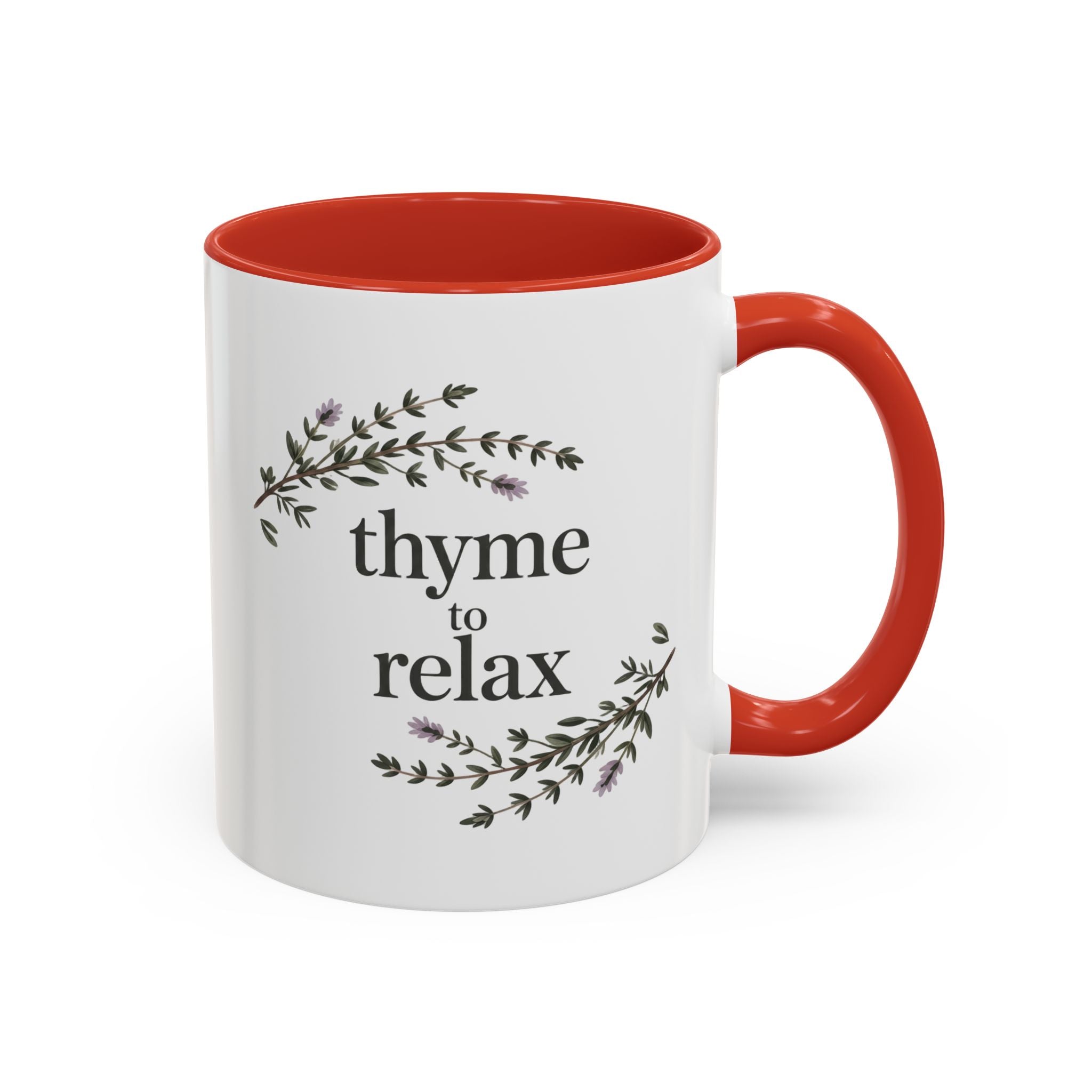 Thyme to Relax Accent Coffee Mug — Herbal Tea & Coffee Cup, Floral Kitchen Gift