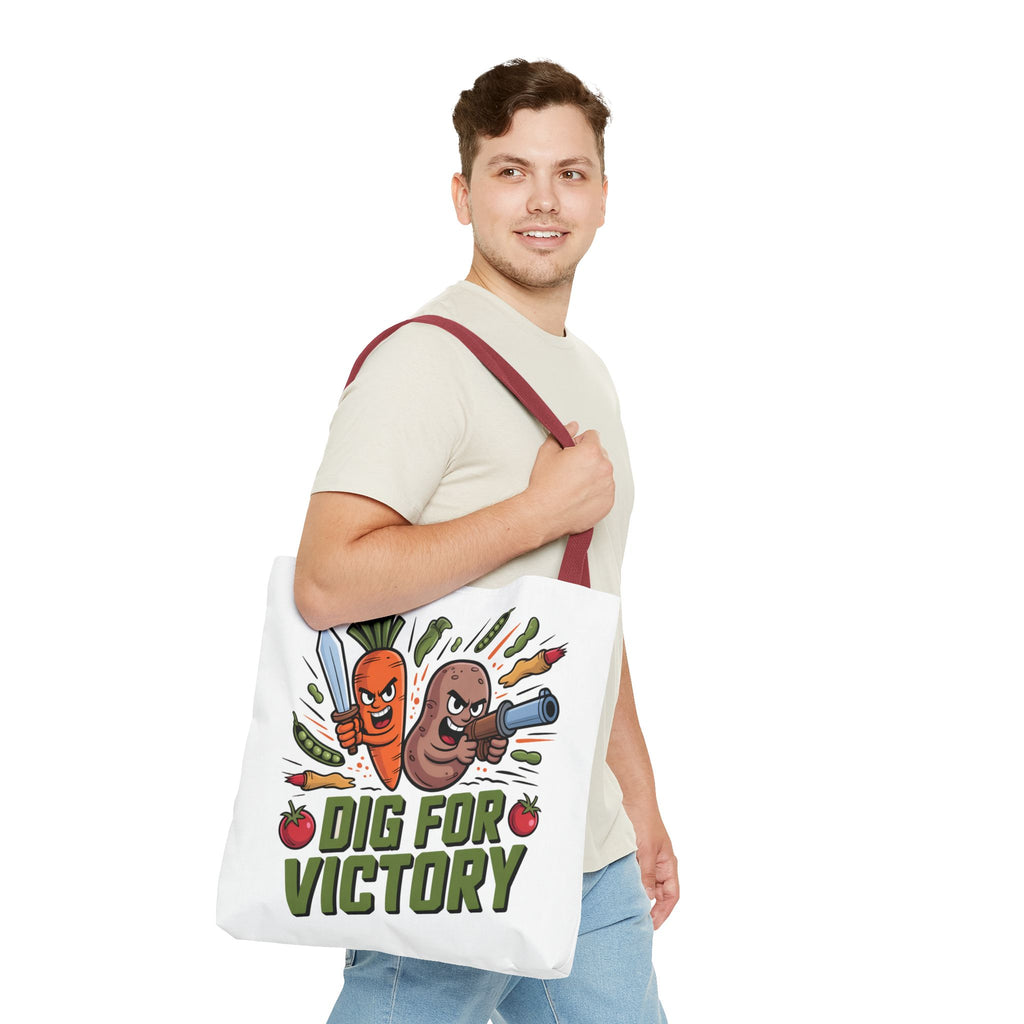 Tote Bag — "Dig for Victory" Garden Veggie Tote (Cute Carrot & Potato Illustration)
