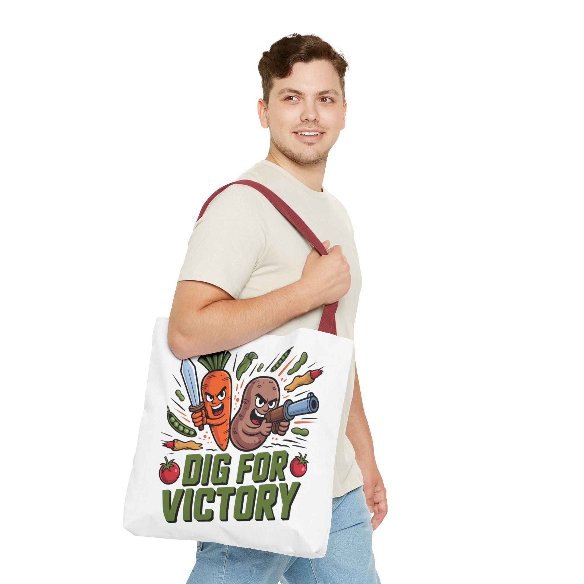 Tote Bag — "Dig for Victory" Garden Veggie Tote (Cute Carrot & Potato Illustration)
