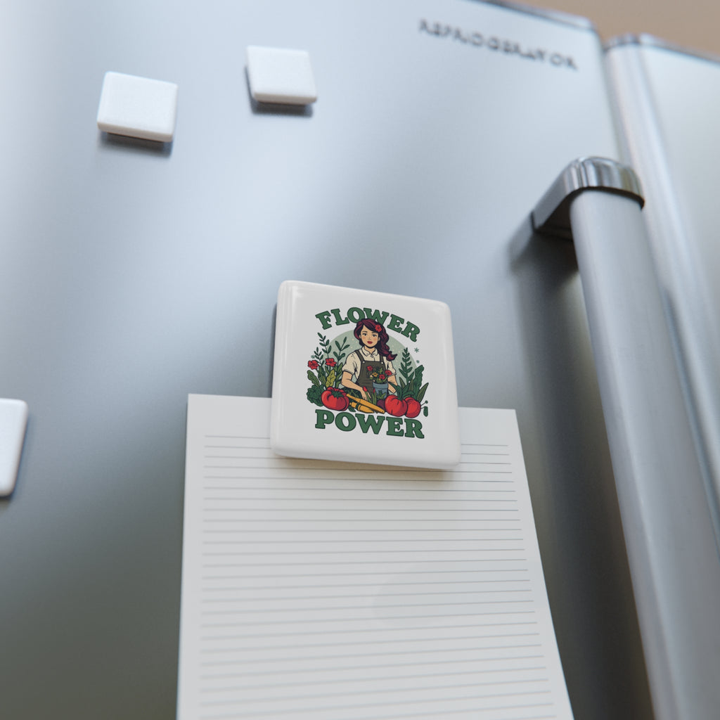 Flower Power Porcelain Magnet — Floral Gardener Square Magnet