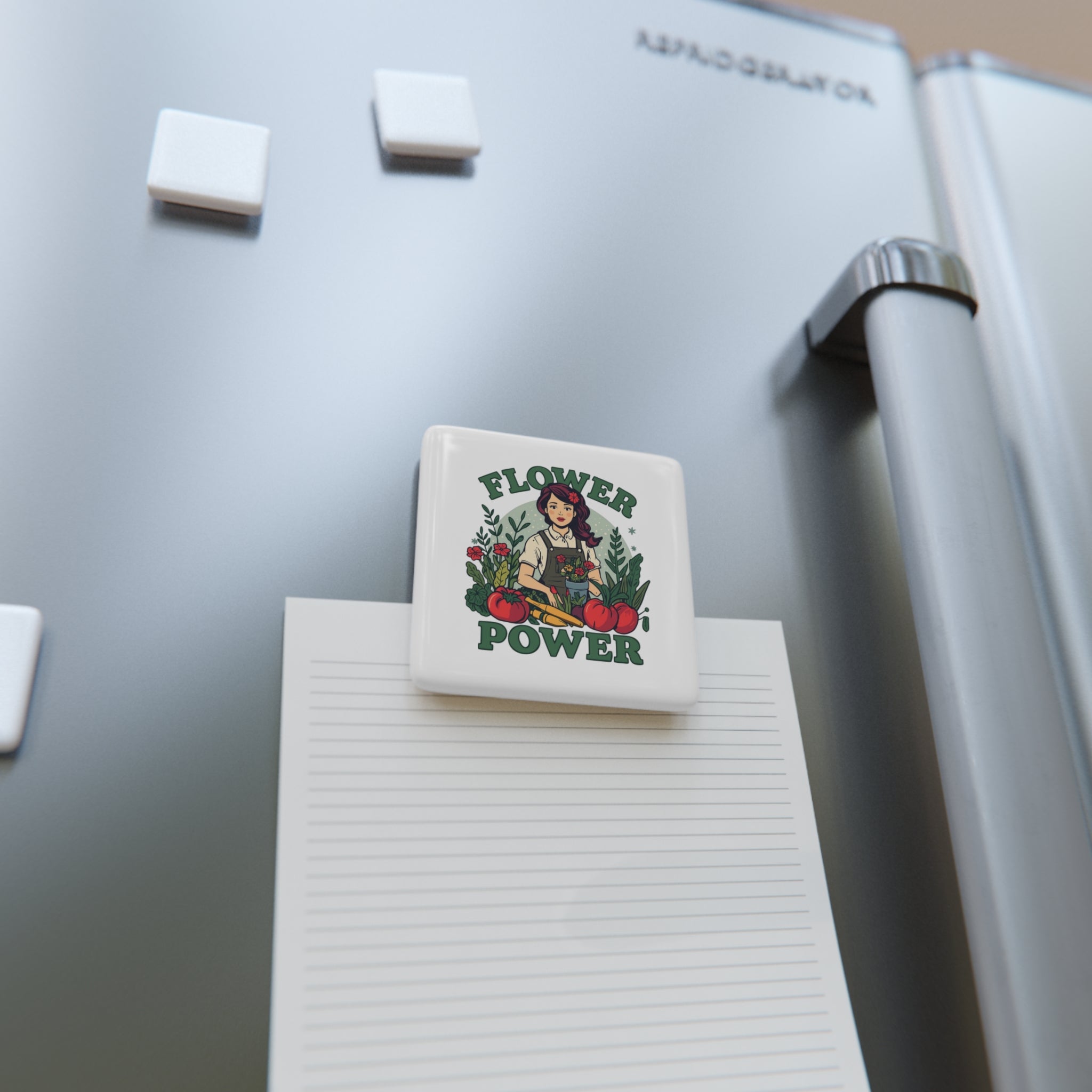 Flower Power Porcelain Magnet — Floral Gardener Square Magnet