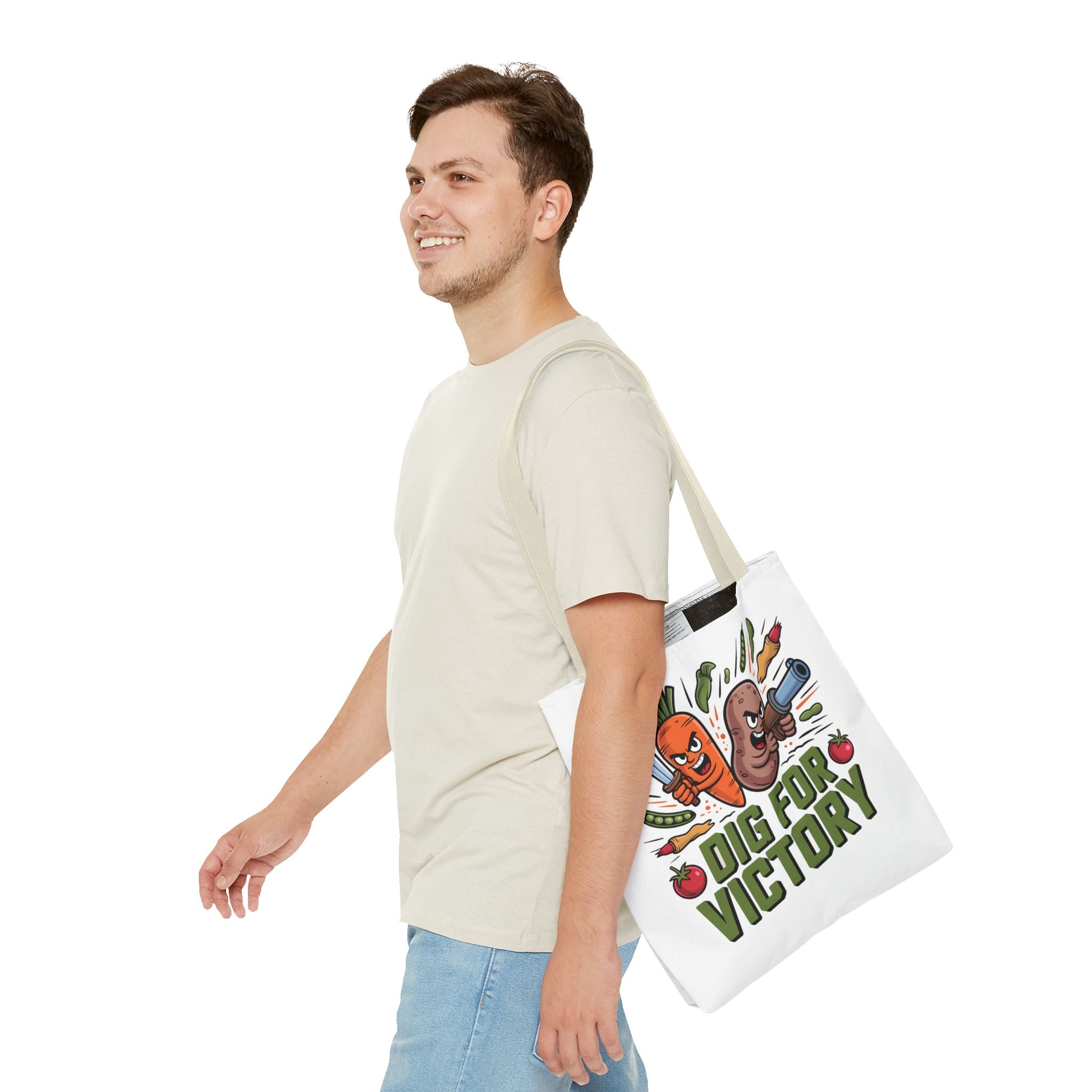 Tote Bag — "Dig for Victory" Garden Veggie Tote (Cute Carrot & Potato Illustration)