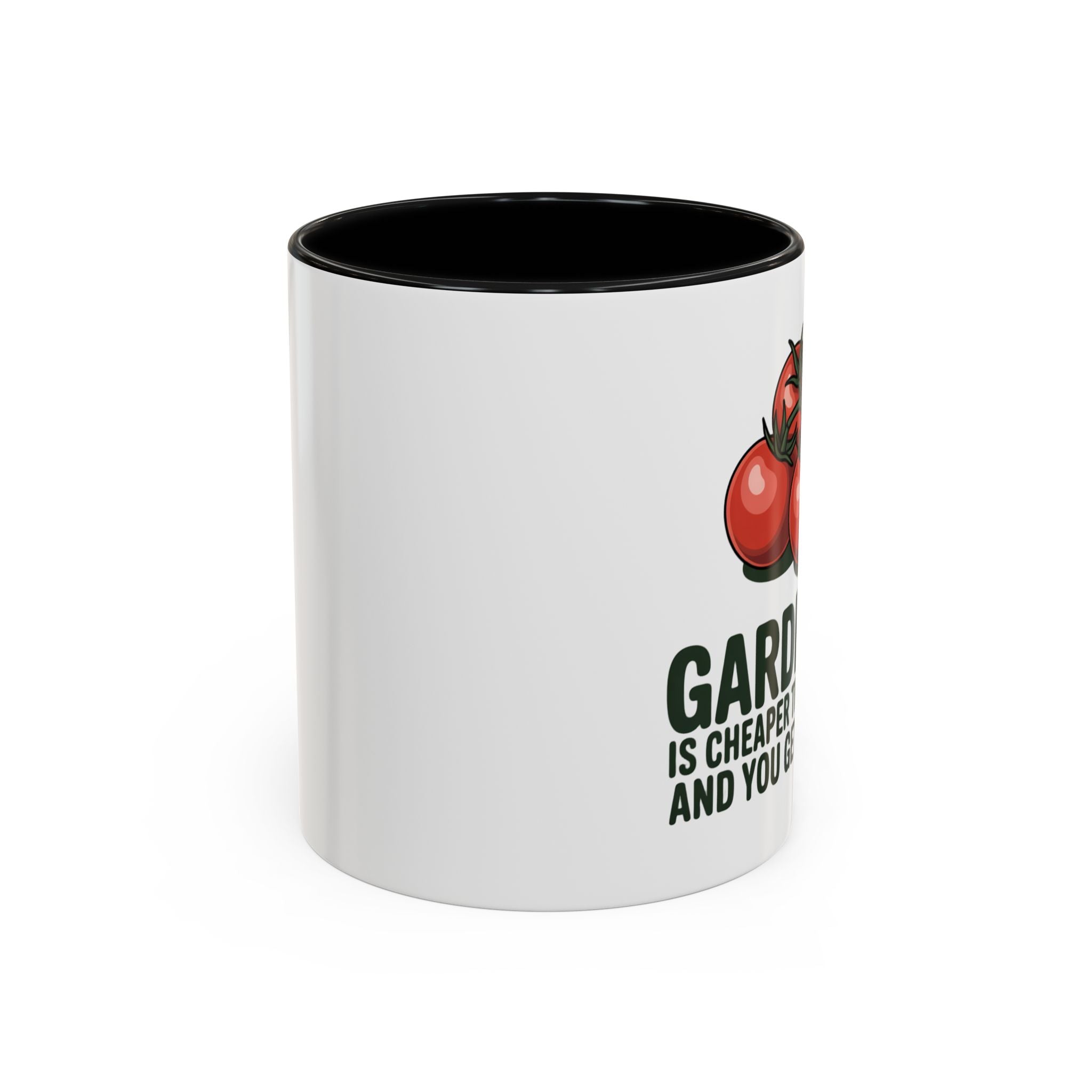 Gardening Coffee Mug – “Gardening Is Cheaper Than Therapy and You Get Tomatoes” Accent Mug