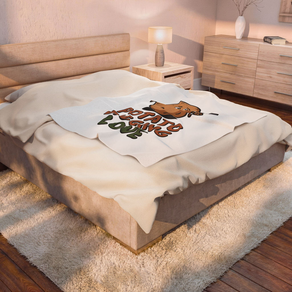 Velveteen Plush Blanket — Cute "Potato Digging Love" Gardening Throw for Plant & Garden Lovers