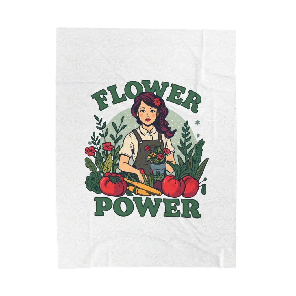 Flower Power Velveteen Plush Blanket – Retro Gardener Floral Throw