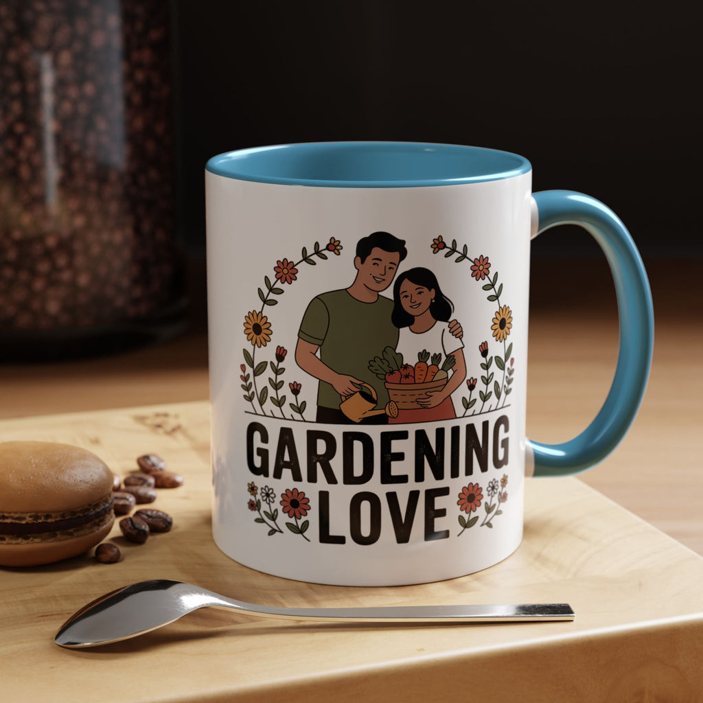 Gardening Love Accent Coffee Mug – Cute Couple Floral Gardeners (11/15oz)
