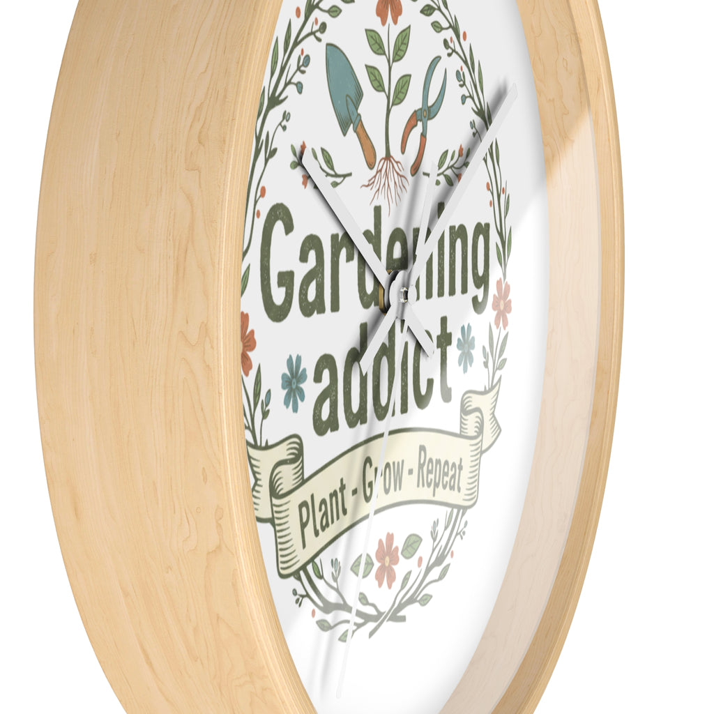 Gardening Addict Wall Clock — Plant • Grow • Repeat Decorative Garden Clock